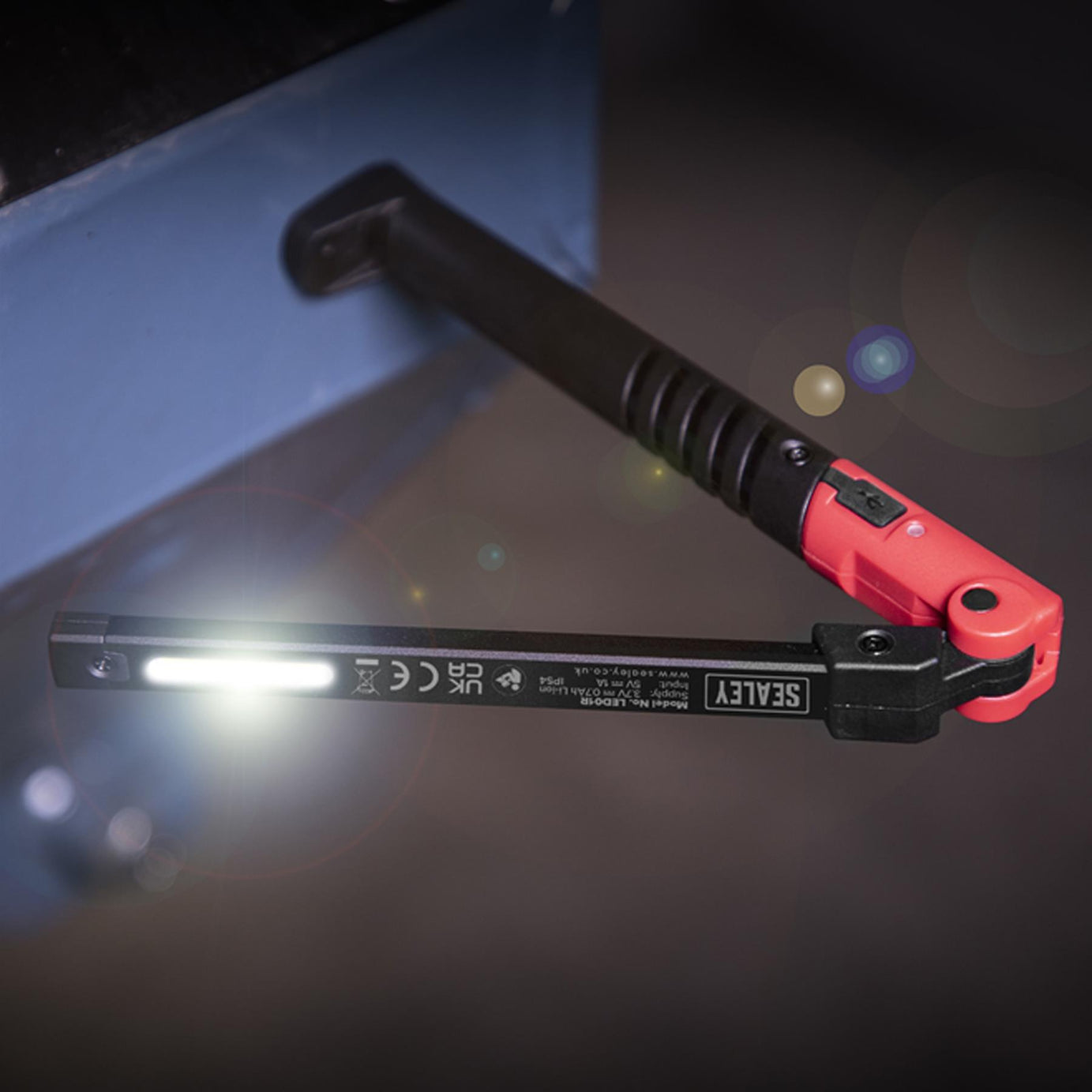 Sealey R/Charge Slim Folding Pocket Light 2 COB & 1 SMD LED - Red
