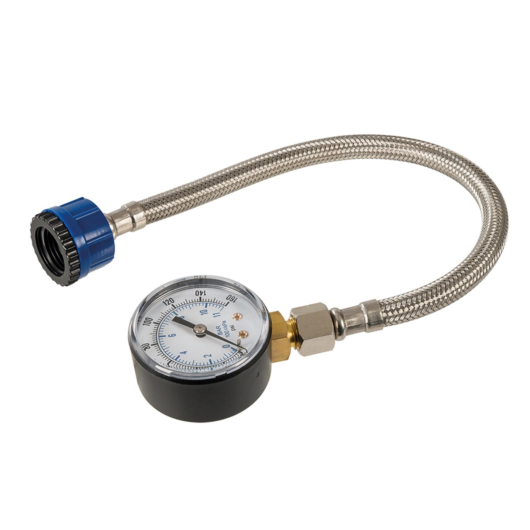 Mains Water Pressure Test Gauge 0-11bar (0-160psi) With Stainless Steel Hose