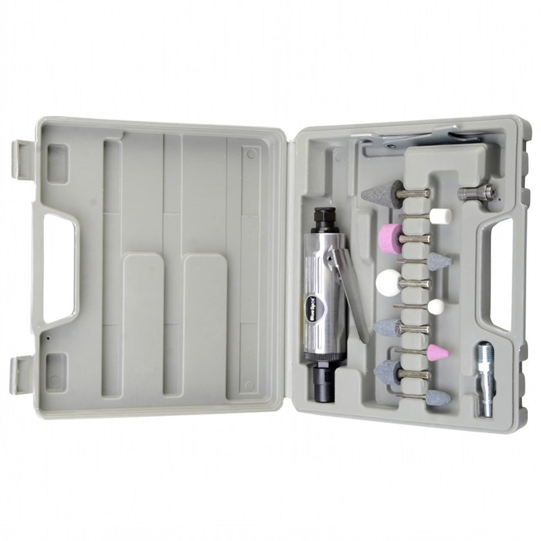 BlueSpot 15Pc 1/4" Straight Mini Air Die Grinder Tool Kit + Grinding Polishing Stones Set