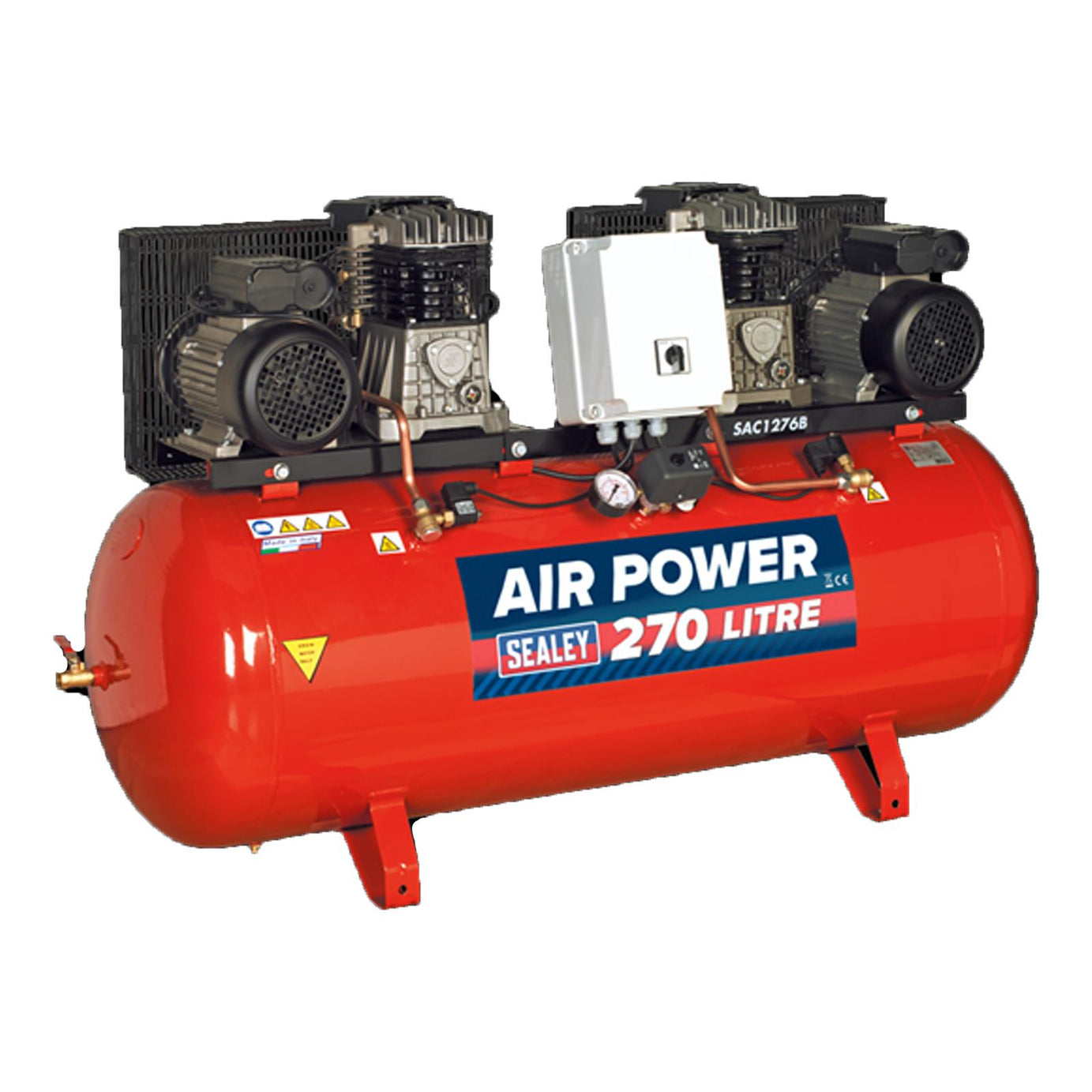 Sealey SAC1276B Compressor 270L Belt Drive 2 x 3hp with Cast Cylinders