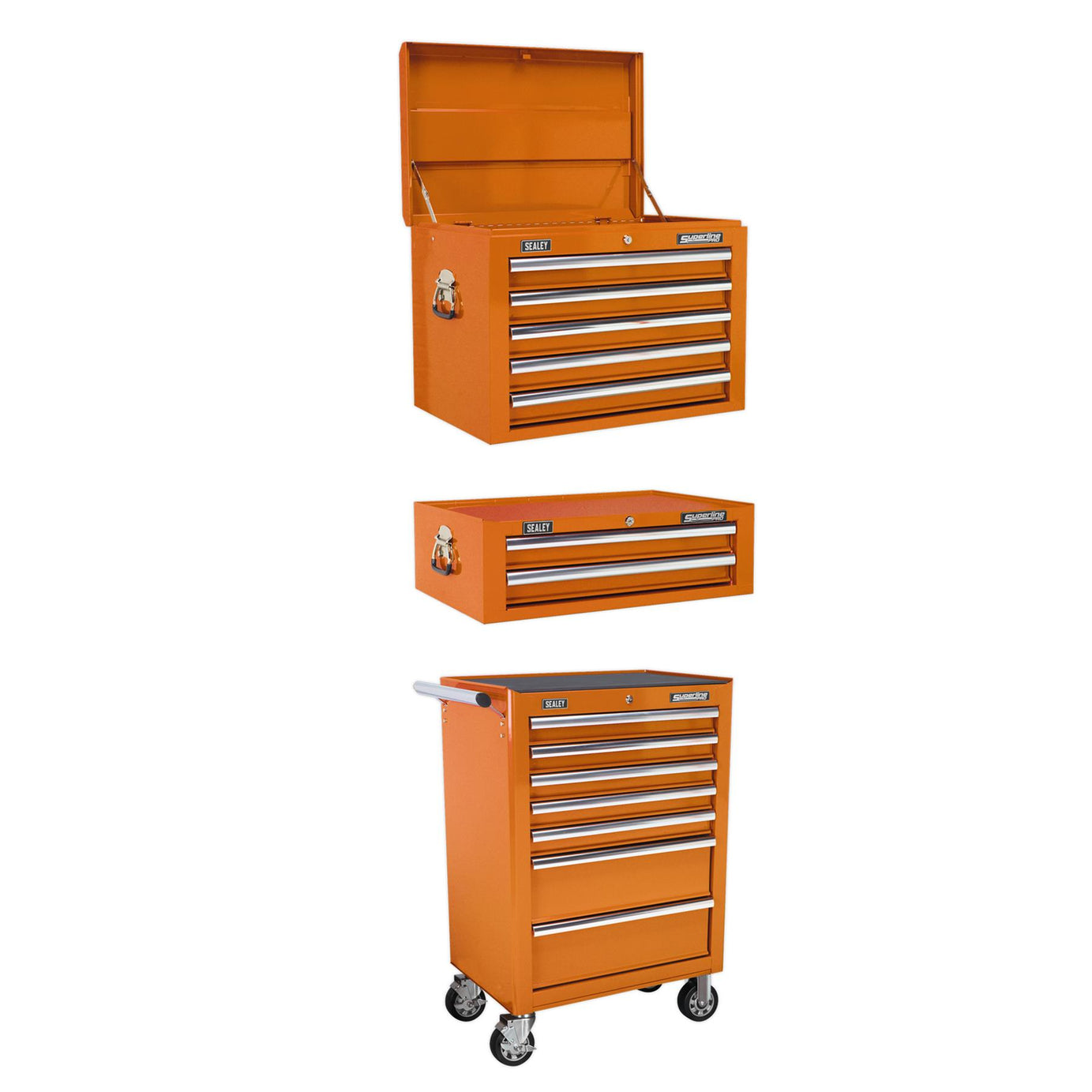 Sealey Topchest, Mid-Box & Rollcab Combination 14 Drawer - Orange