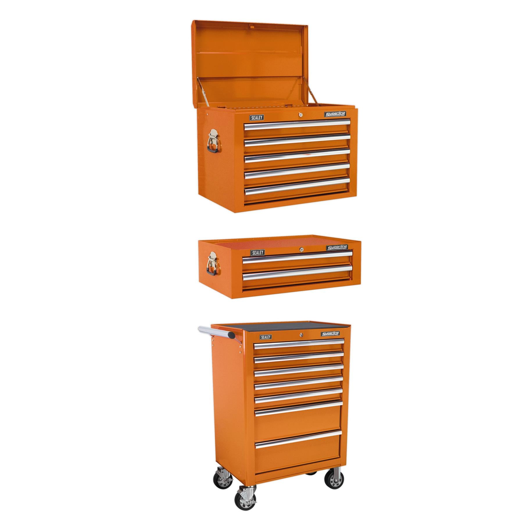 Sealey Topchest, Mid-Box & Rollcab Combination 14 Drawer - Orange