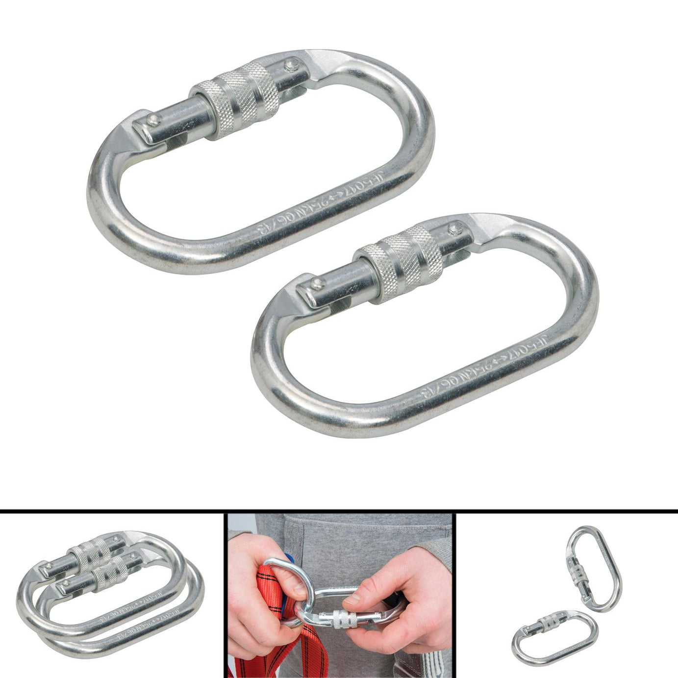 2 x Screw Lock Carabiner Karabiner Clip Hook Heavy Duty Scaffold Climbing 25kn