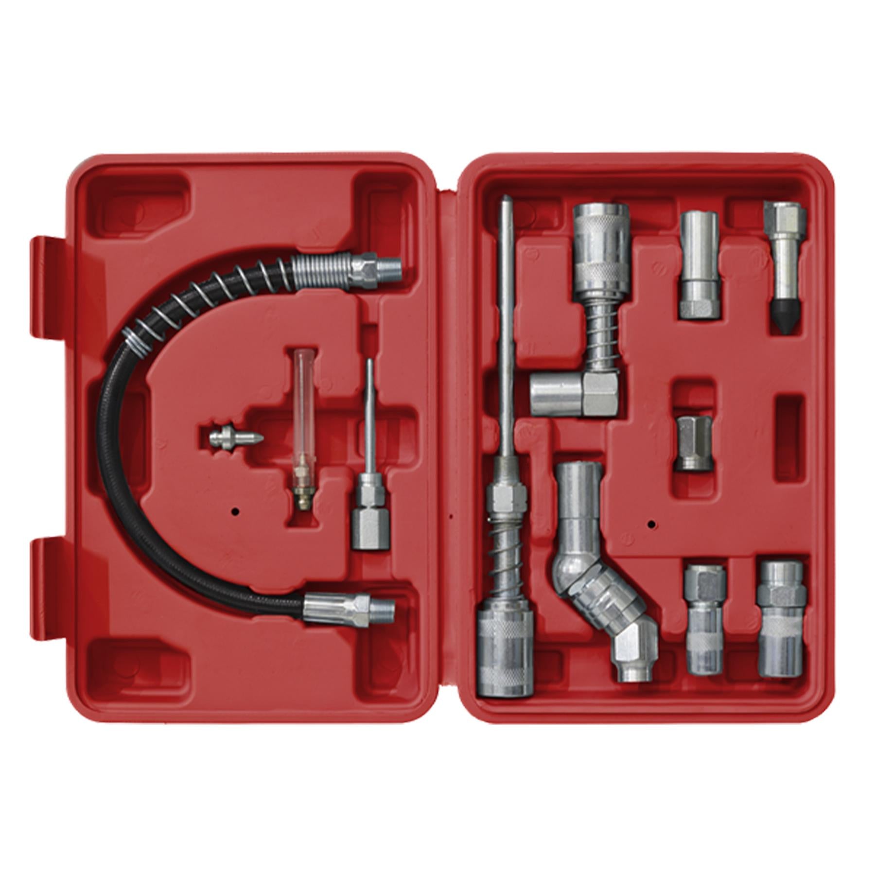 Sealey Manual Grease Gun Adaptor Kit Couplers Nozzles & Flexible Hose 12pc Set