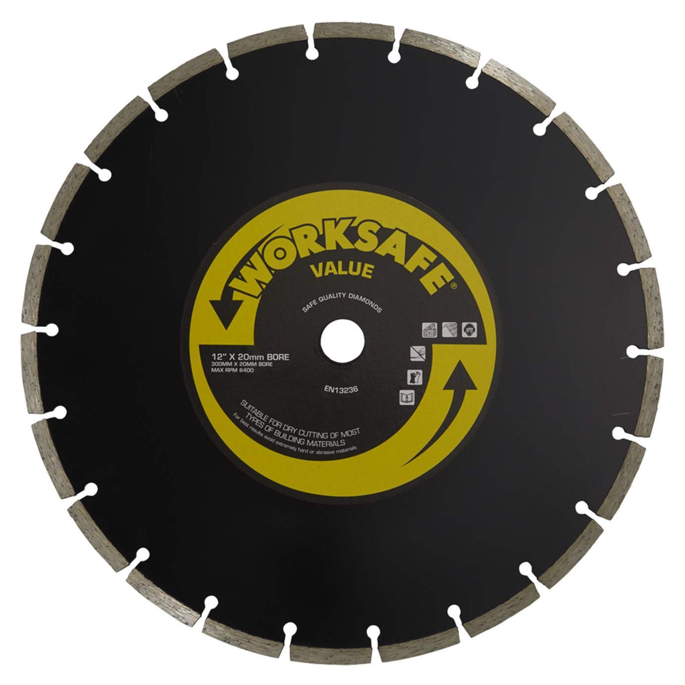 Value Diamond Blade 300 x 20mm. dry-cutting of most types of building  Sealey