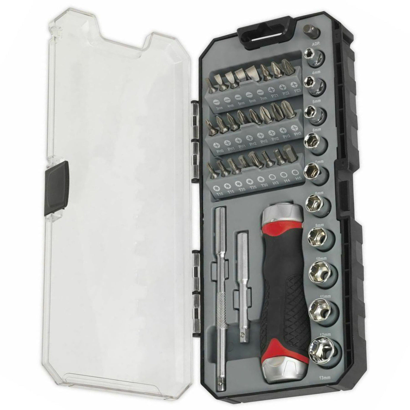 Sealey Fine Tooth Ratchet Screwdriver Socket & Bit Set 38pc