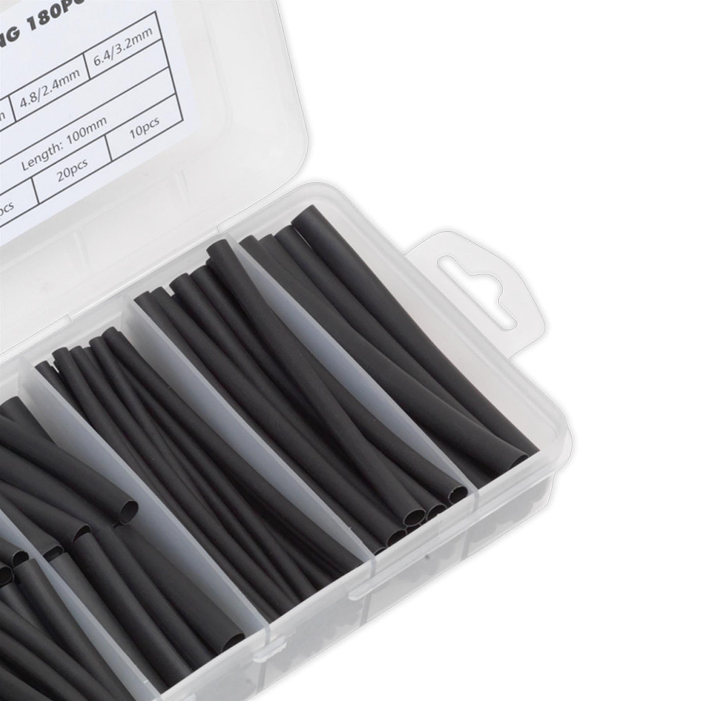 Sealey Heat Shrink Tubing Assortment 180pc 50 & 100mm Black