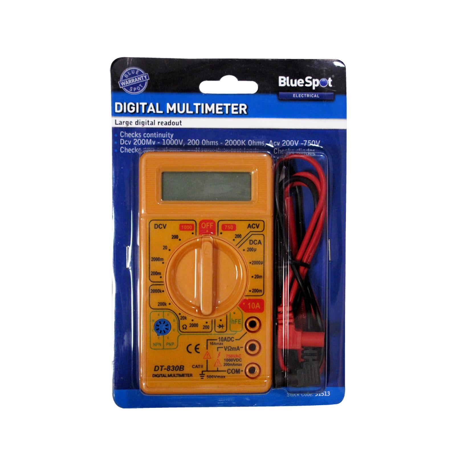 BlueSpot Digital Multi-Meter 9V Circuit Tester AC DC VoltMeter Amp Reader MultiTester