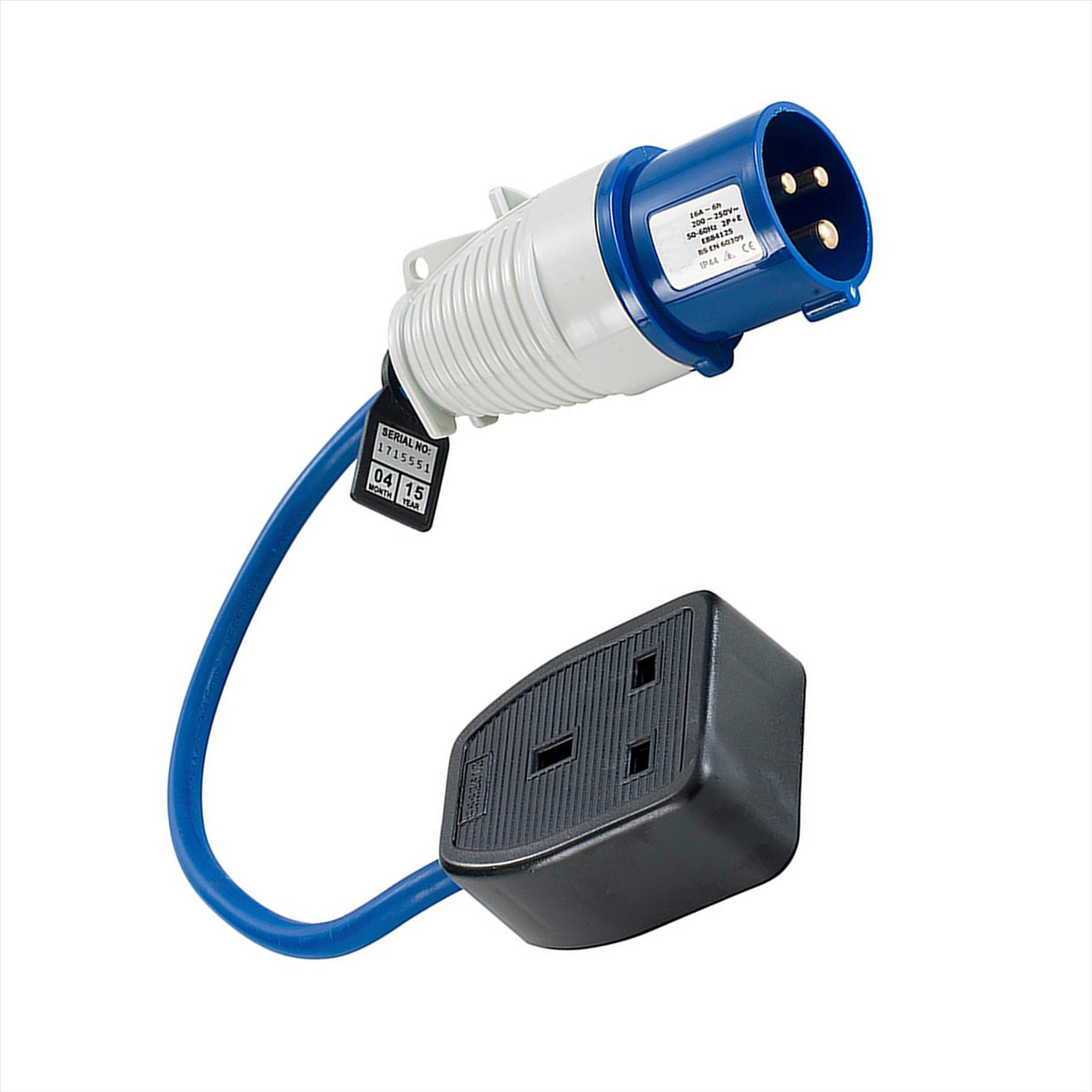 Defender Fly Lead Converter 16A - 13A 230V Single socket with 25cm cable