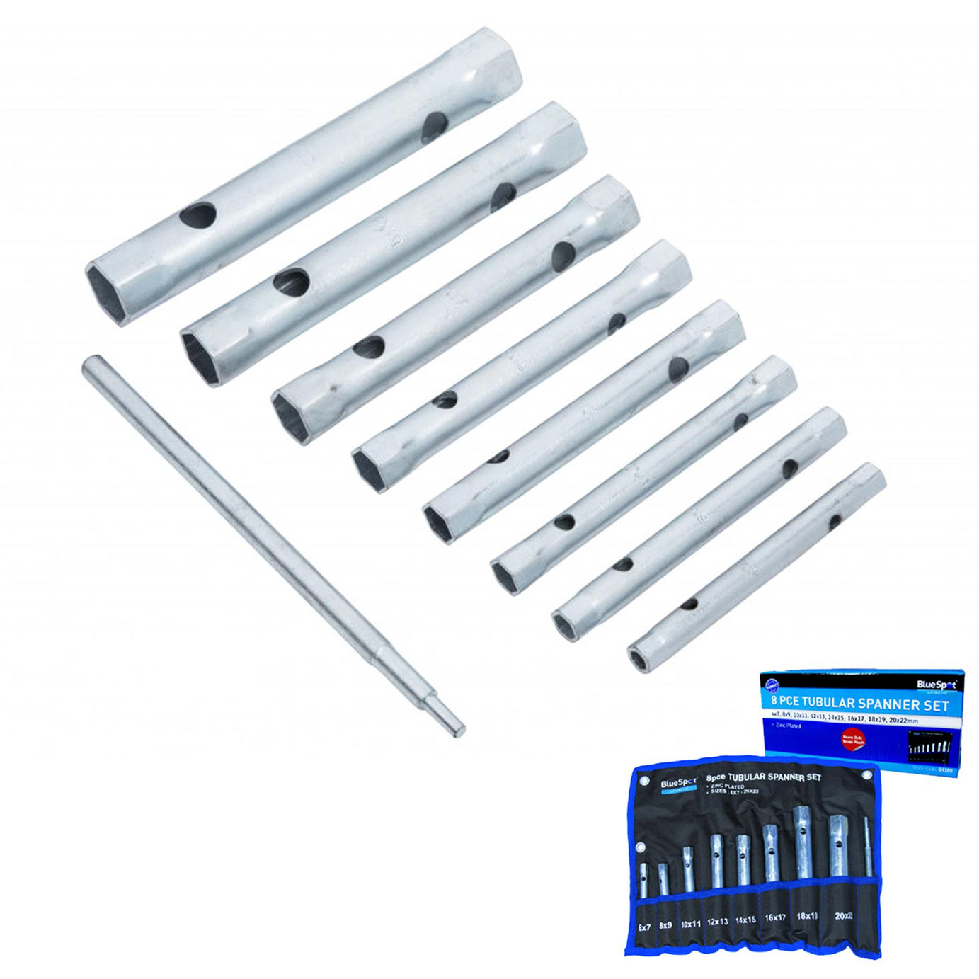 8PC TUBULAR BOX SPANNER BACK NUT TAP WRENCH SET MONOBLOC 6-22mm & NYLON WALLET