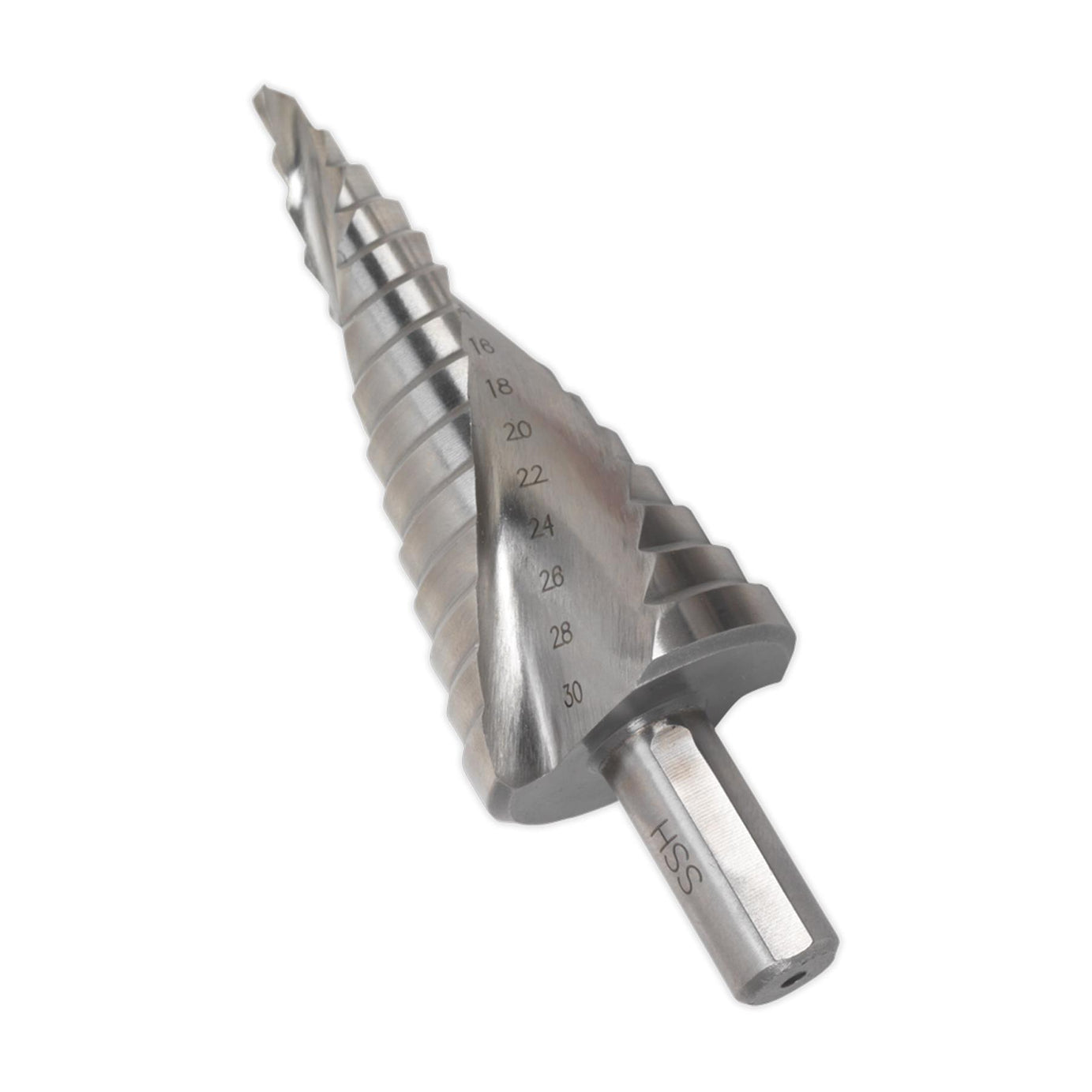 Sealey 3pc Spiral Step Drill Bit Set HSS M2 Spiral Flute Ø4-30mm Hole Cutter