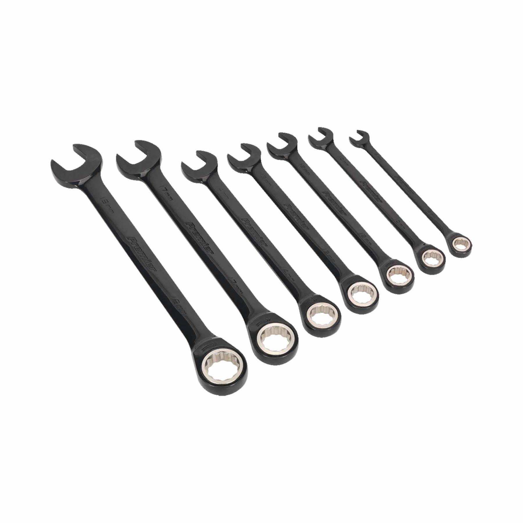 Sealey Combination Ratchet Spanner Set 7pc Black Series Metric