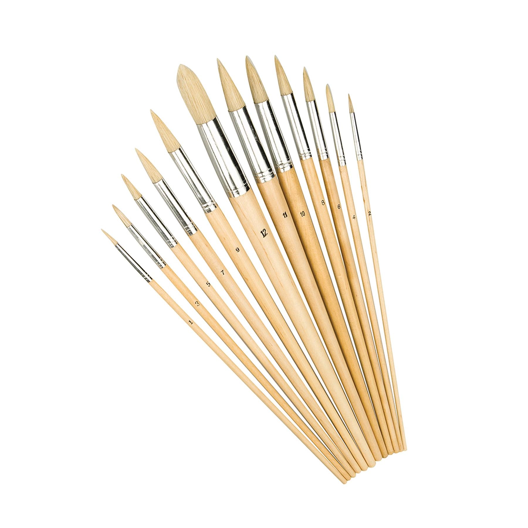 12Pce Artists Paint Brush Set Pointed Tip Sizes 1mm - 12mm For Finishing Work
