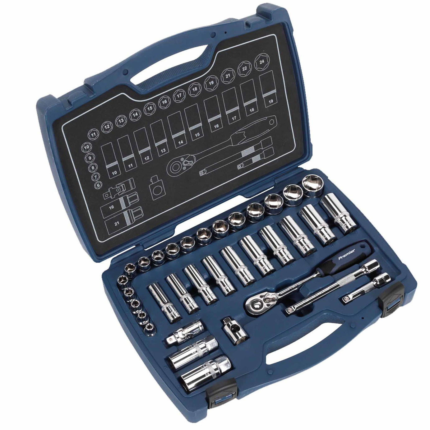 Sealey Socket Set 34pc 3/8"Sq Drive 6pt WallDrive Metric