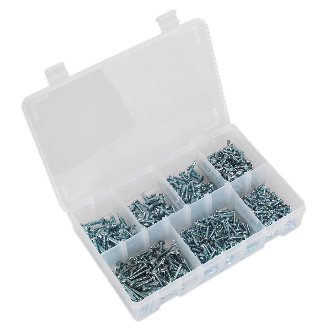 Sealey 500pcs Zinc Plated Steel Self Drilling Screw Assortment Pan Head Phillips