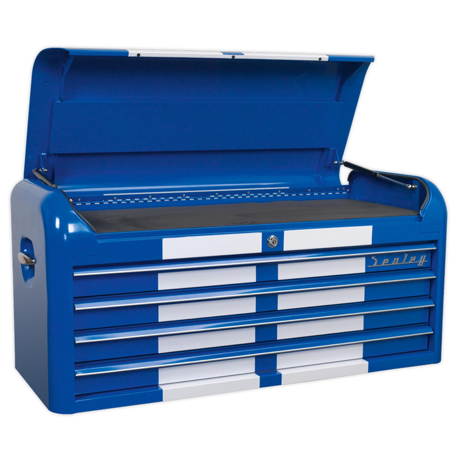 Sealey Topchest 4 Drawer Wide Retro Style - Blue with White Stripes