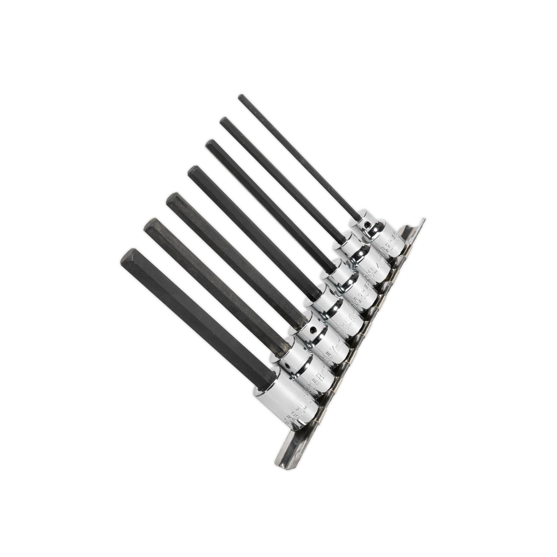 Sealey Hex Socket Bit Set 7pc 3/8"Sq Drive 110mm Metric