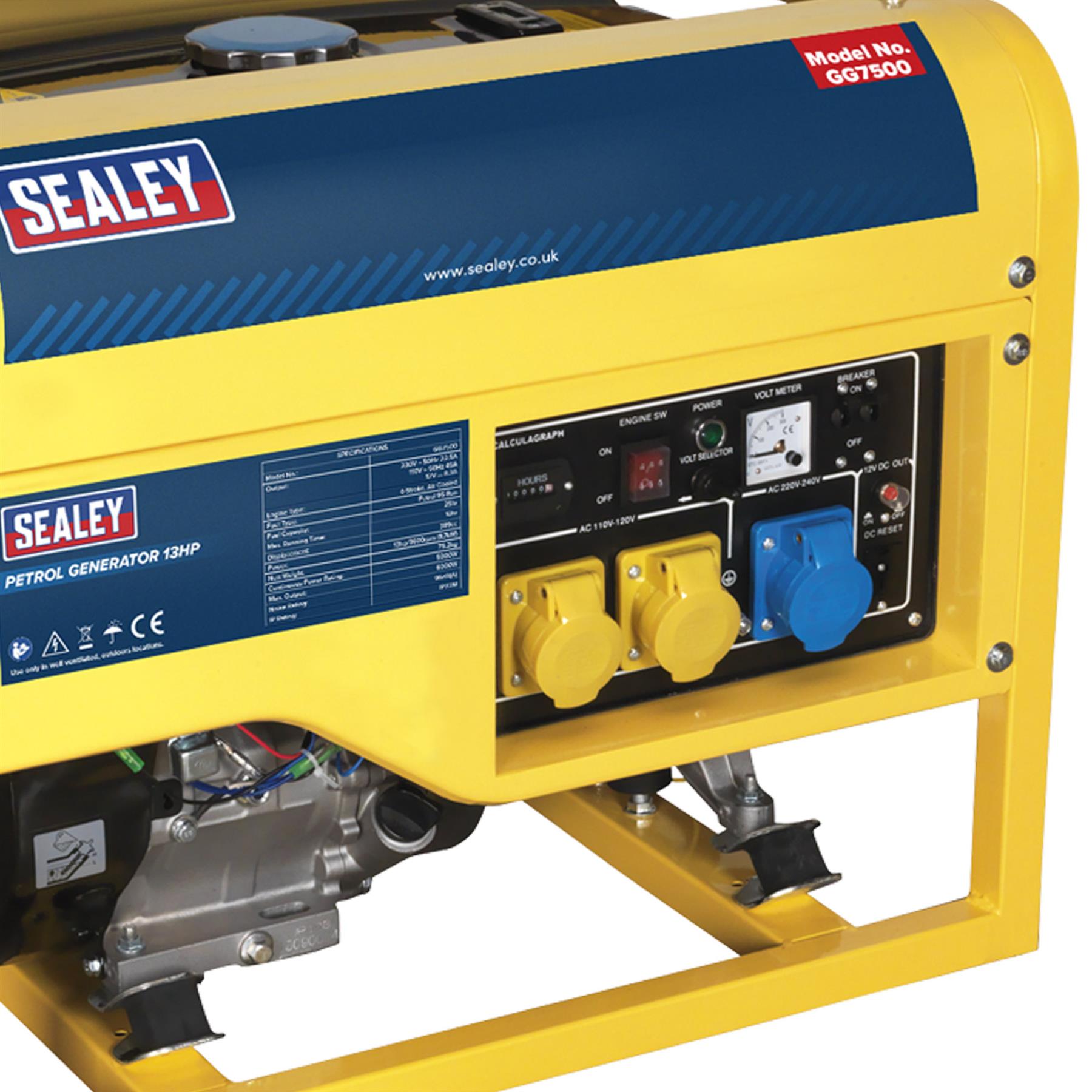 Sealey Generator 6000W 110/230V 13hp 10 hours on a full tank.