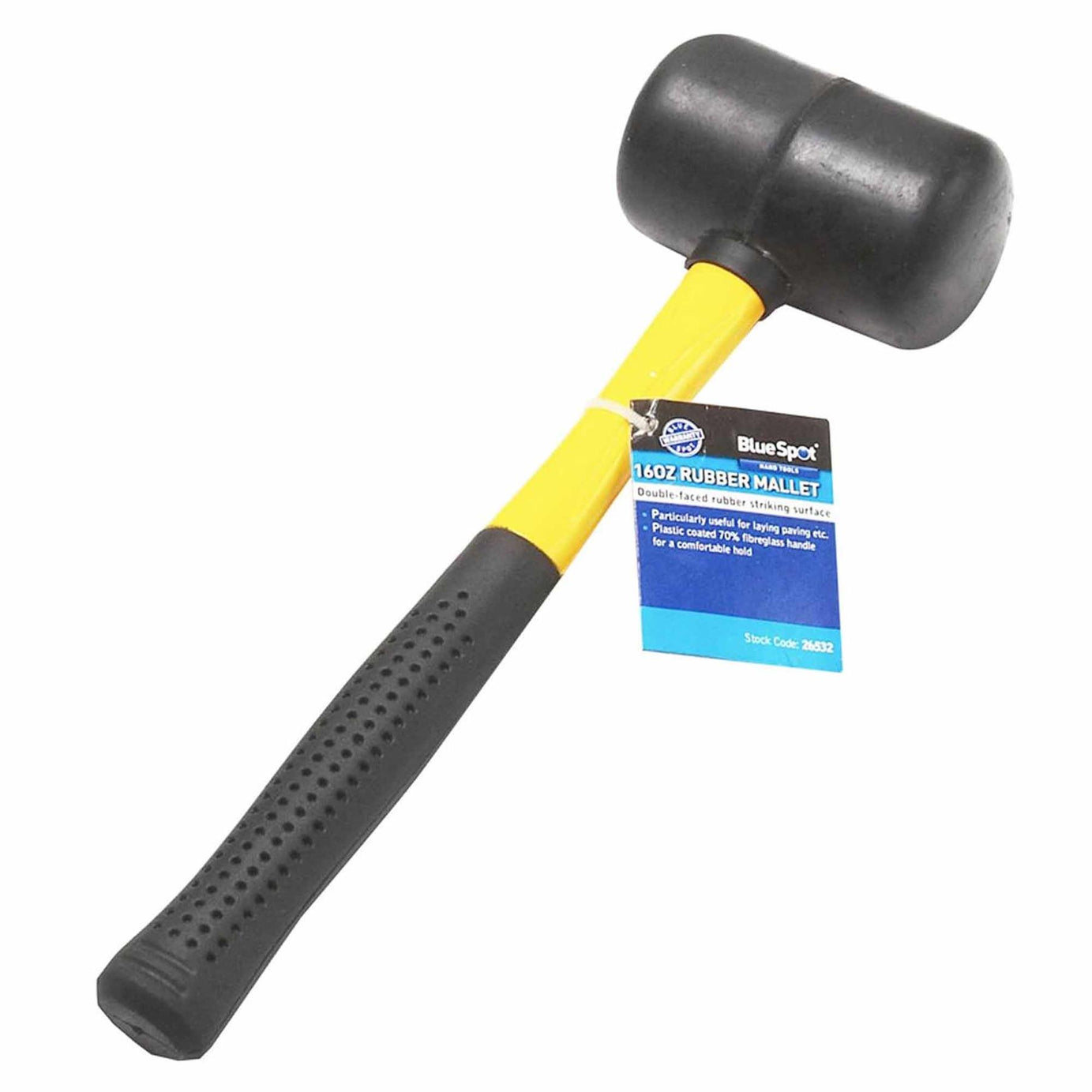 BlueSpot 16oz Rubber Mallet Hammer FIBREGLASS Shaft Grip Handle Camping Tool