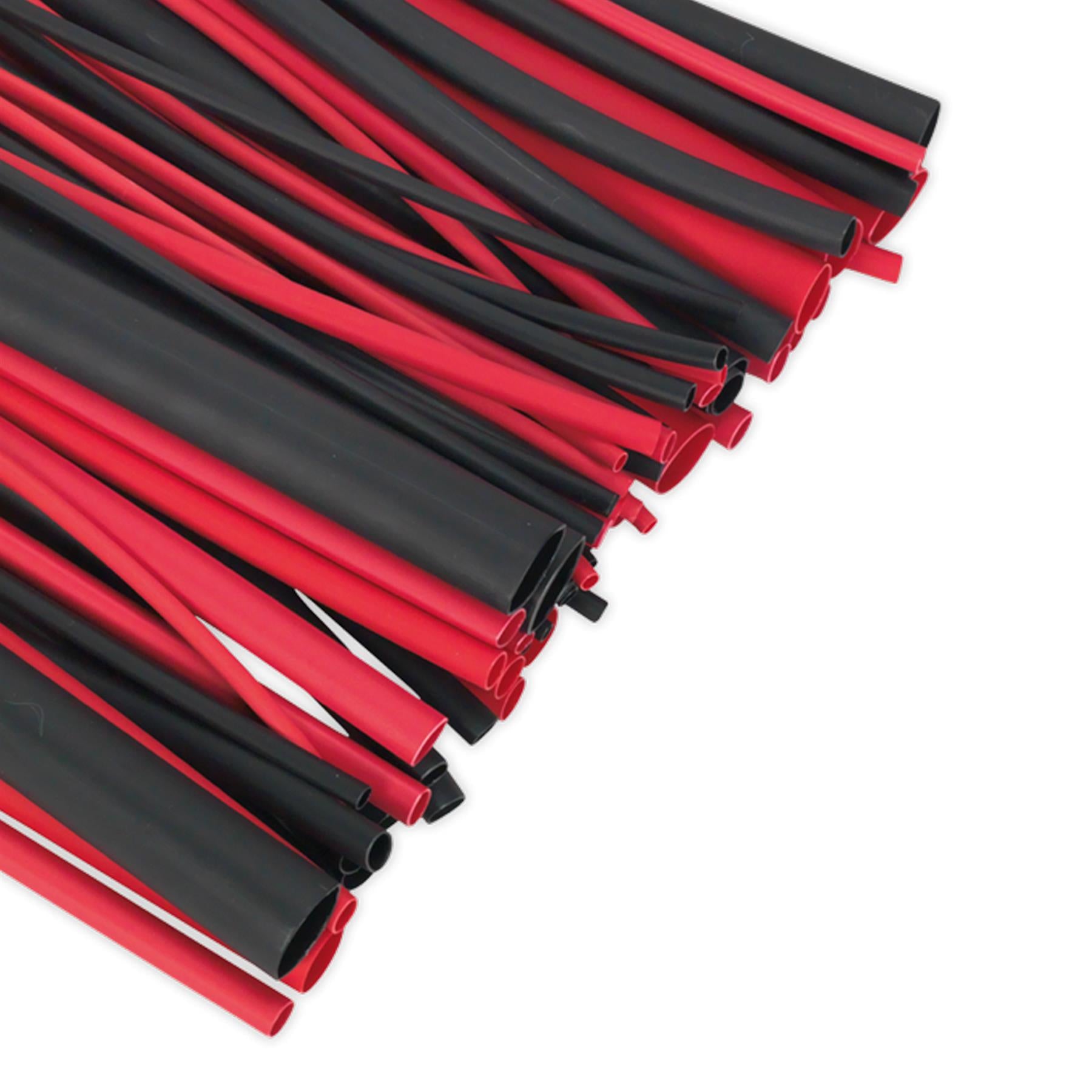 Sealey Heat Shrink Tubing Asstmt 72pc Black & Red Adh Lined 200mm