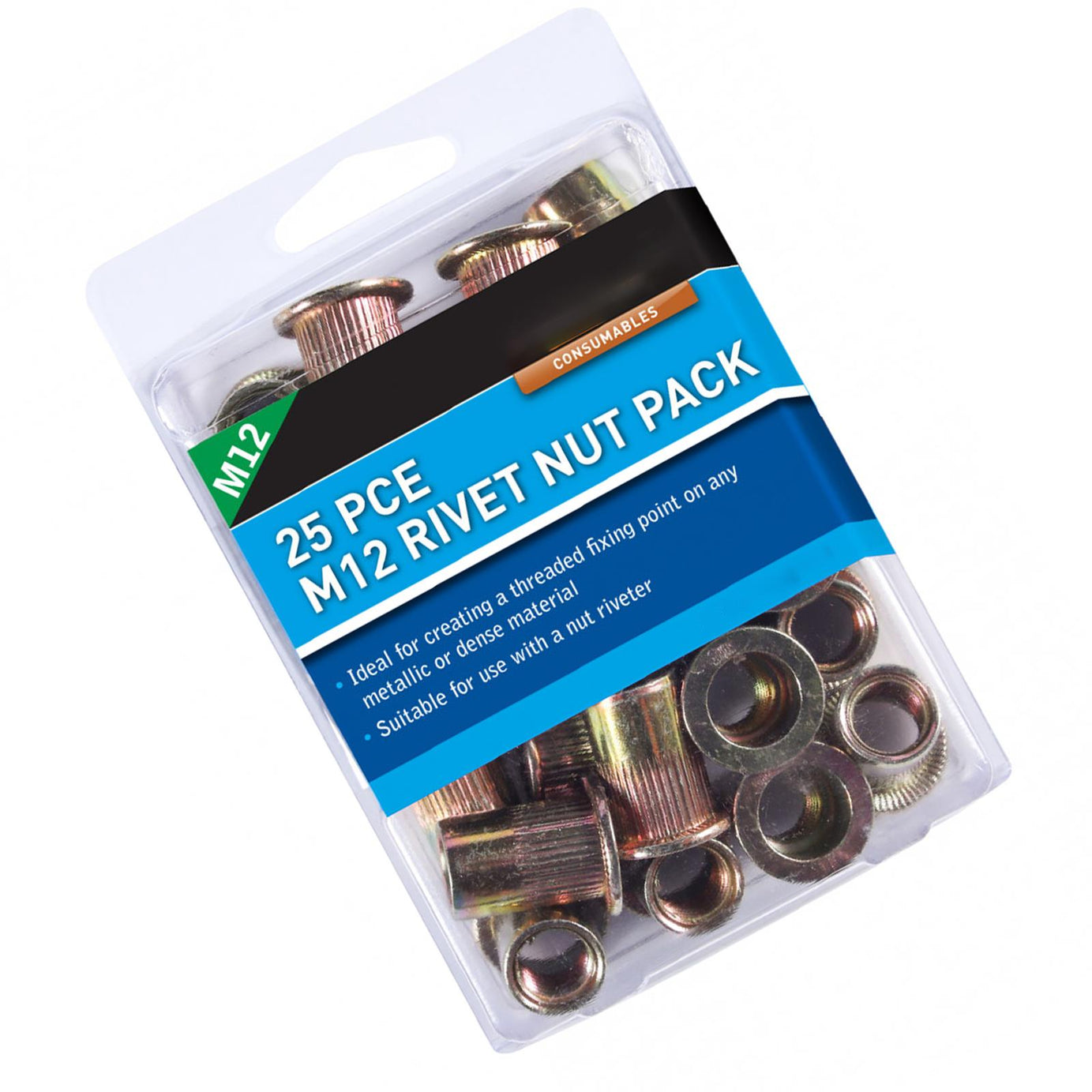 BlueSpot 25Pce High Quality M12 Rivet Nut Pack For Nut Riveter Use Metal Thread Fixing