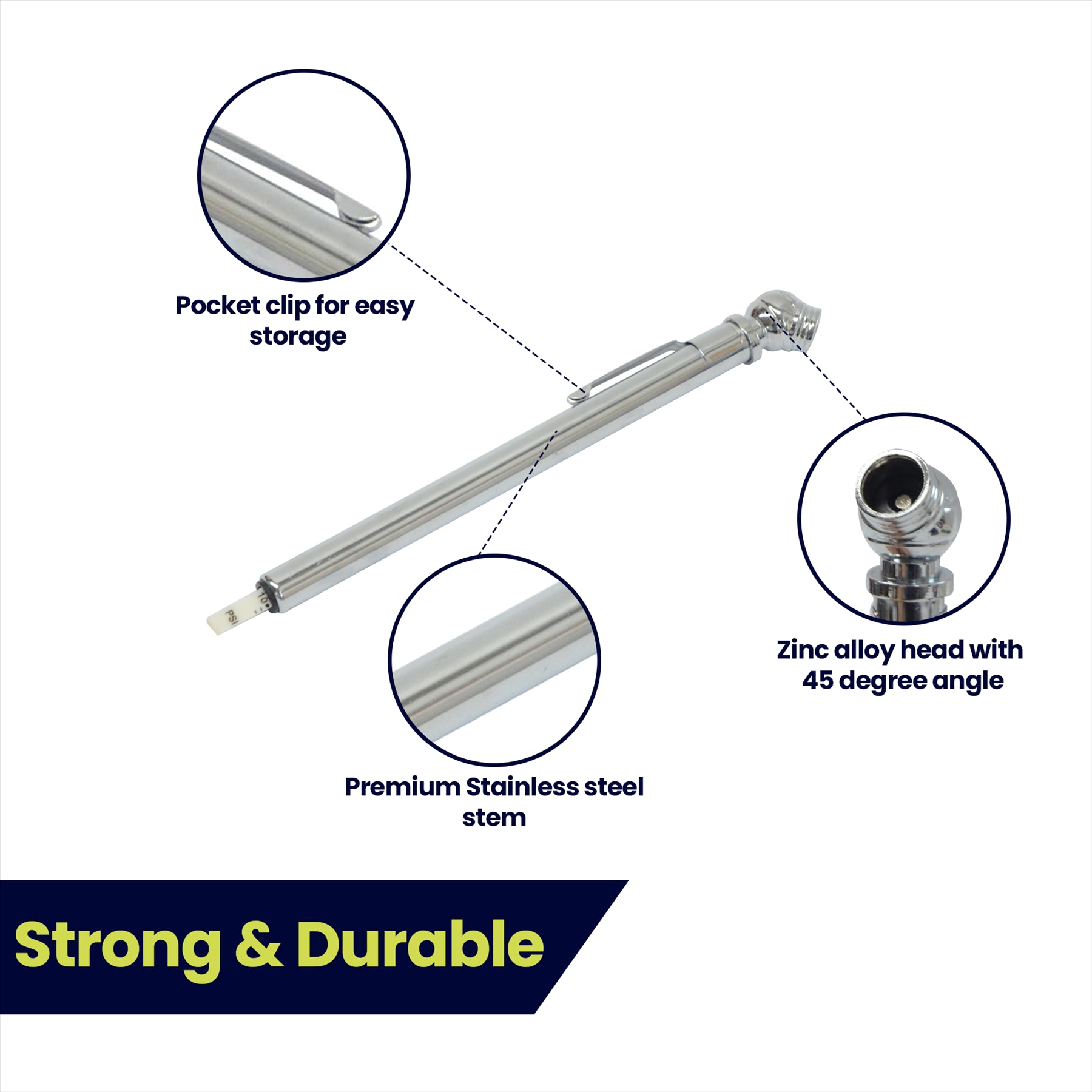 Tyre Pressure Gauge 10-100 Psi Car Bike Cyle Caravan Pocket Sized Gauge