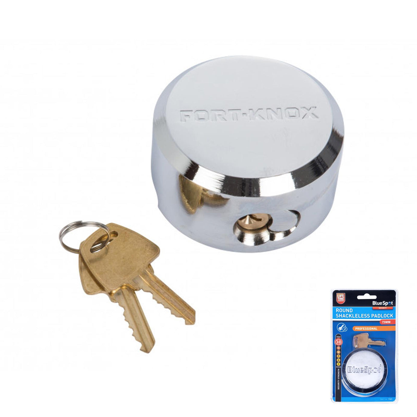 BlueSpot 73mm Ø Round SHACKLELESS PADLOCK Chrome Finish Shed Gate Garage Bike