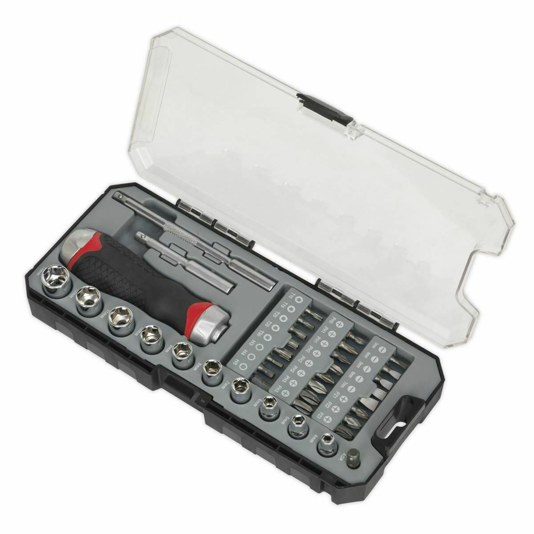 Sealey Fine Tooth Ratchet Screwdriver Socket & Bit Set 38pc