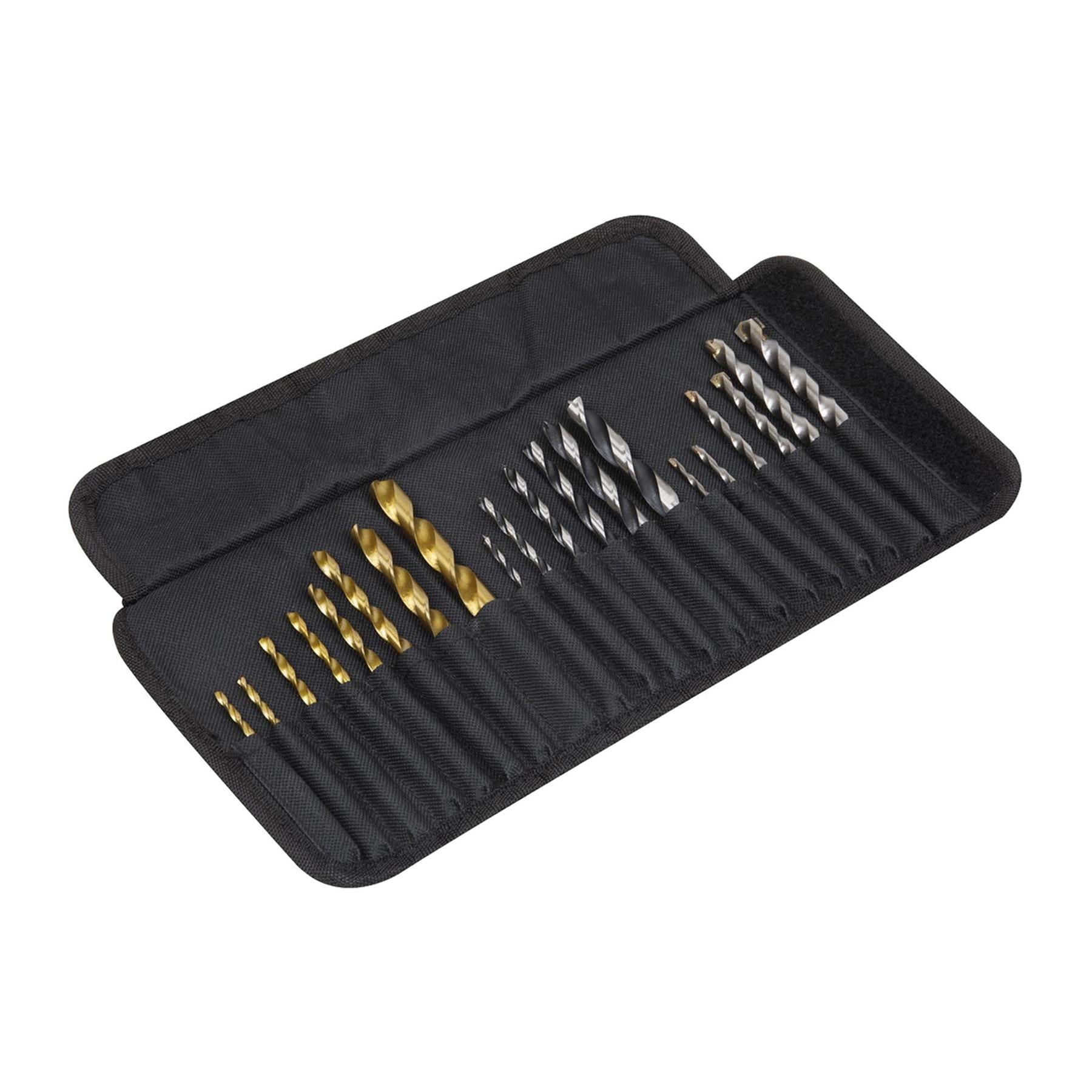 Sealey 20pc Drill Bit Set 1/4" Hex Shank Assorted HSS Coated/ Wood/ Masonry
