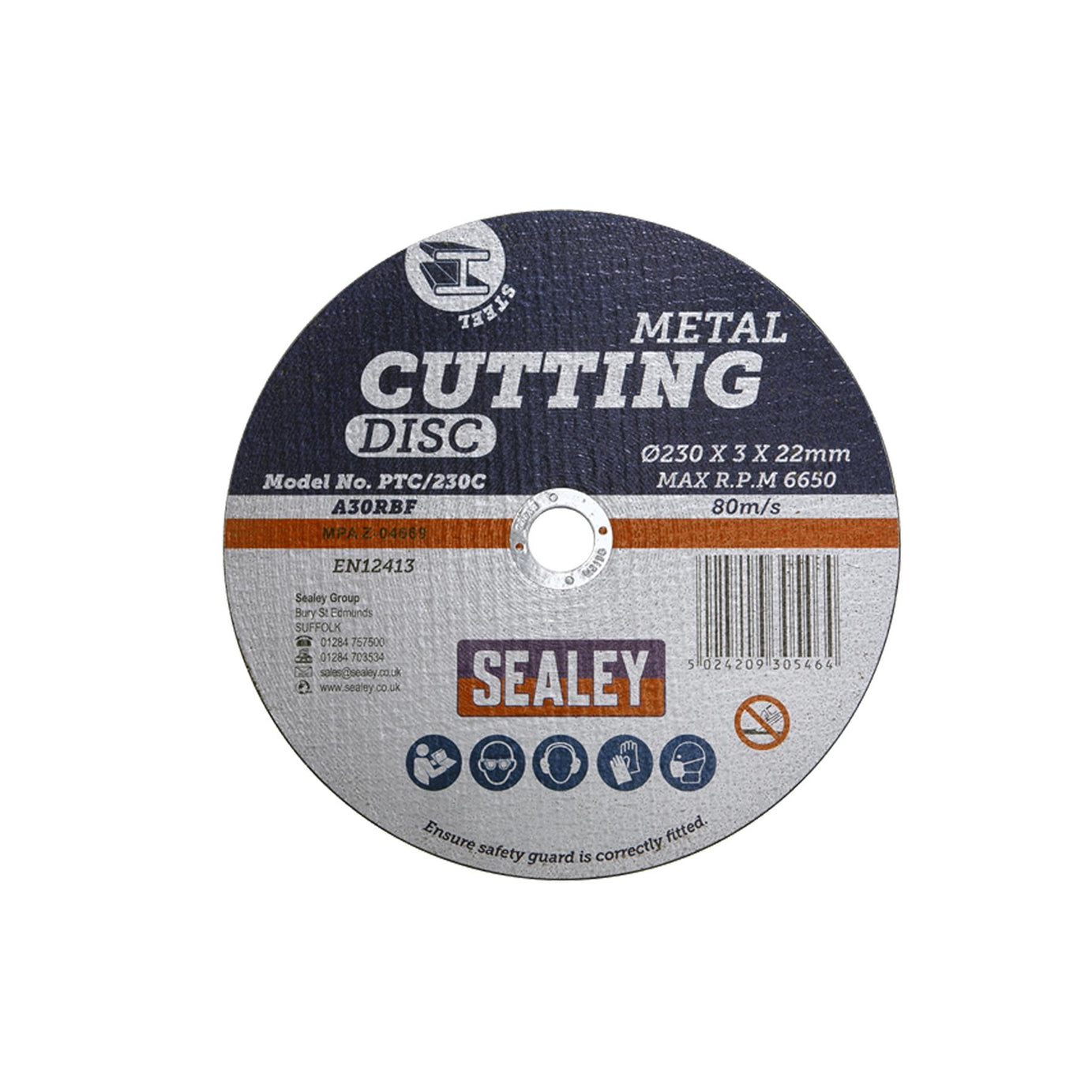 Cutting Disc 230 x 3mm 22mm. Bore Multi Purpose Cutting Discs PTC. Sealey