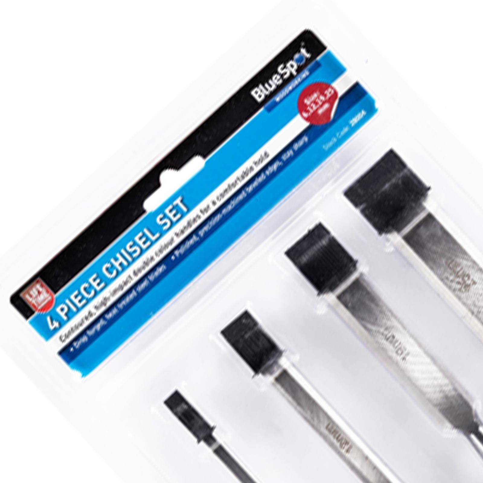 BlueSpot Wood Chisel Set 4 Wood Carving bevel edge Chisels. 25, 19, 13, 6mm