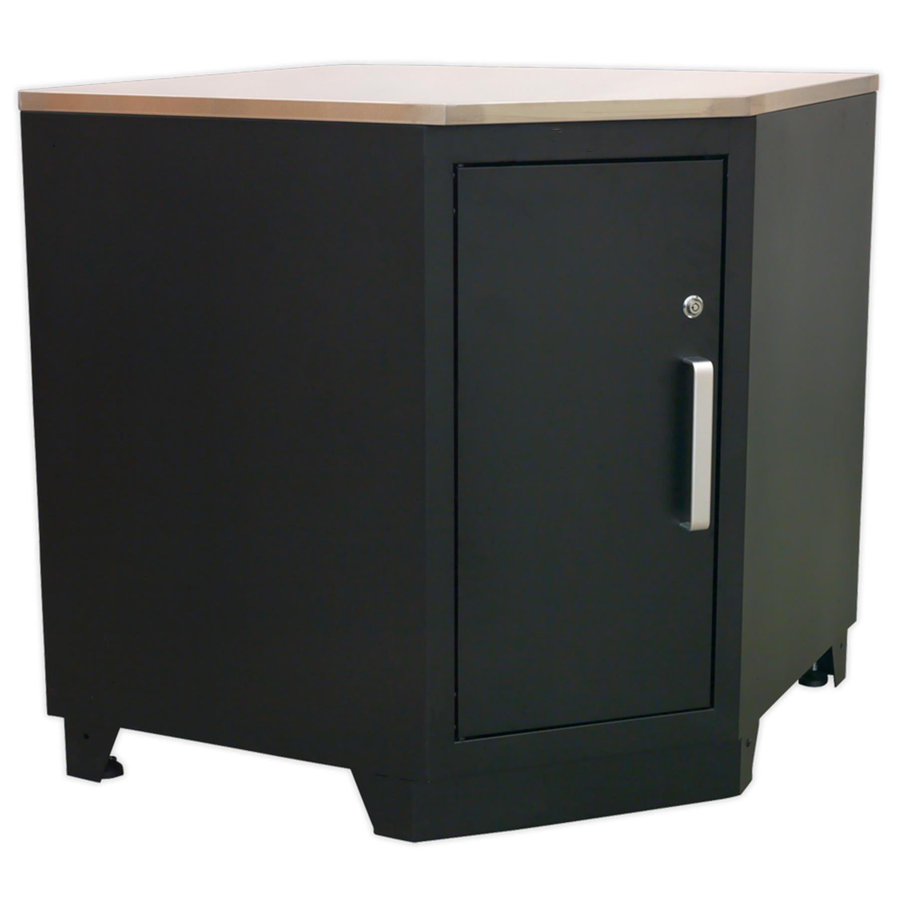 Sealey Stainless Steel Corner Worktop Floor Cabinet. 930mm