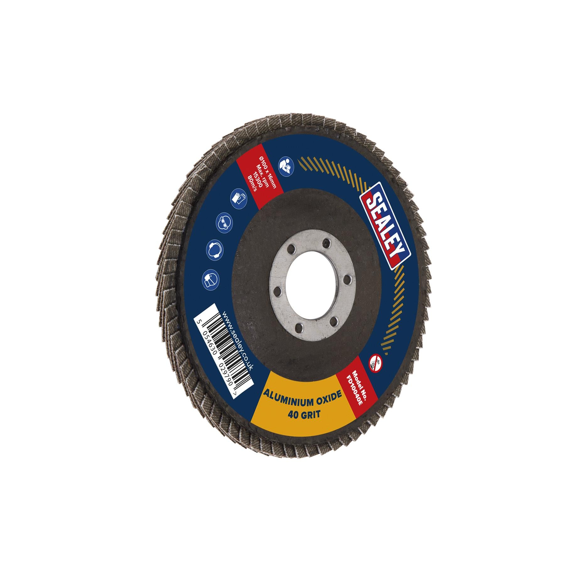 Flap Disc Aluminium Oxide 100mm 16mm Bore 40Grit. Sealey