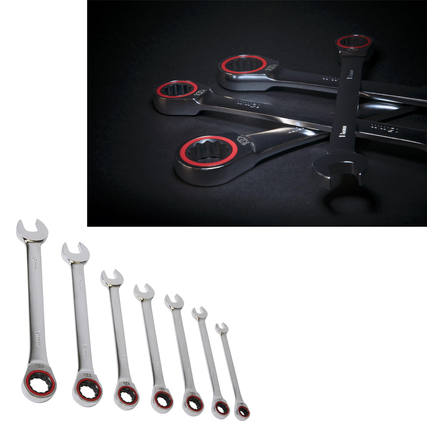 Sealey Ratchet Combination Spanner Set 7pc Metric Platinum Series