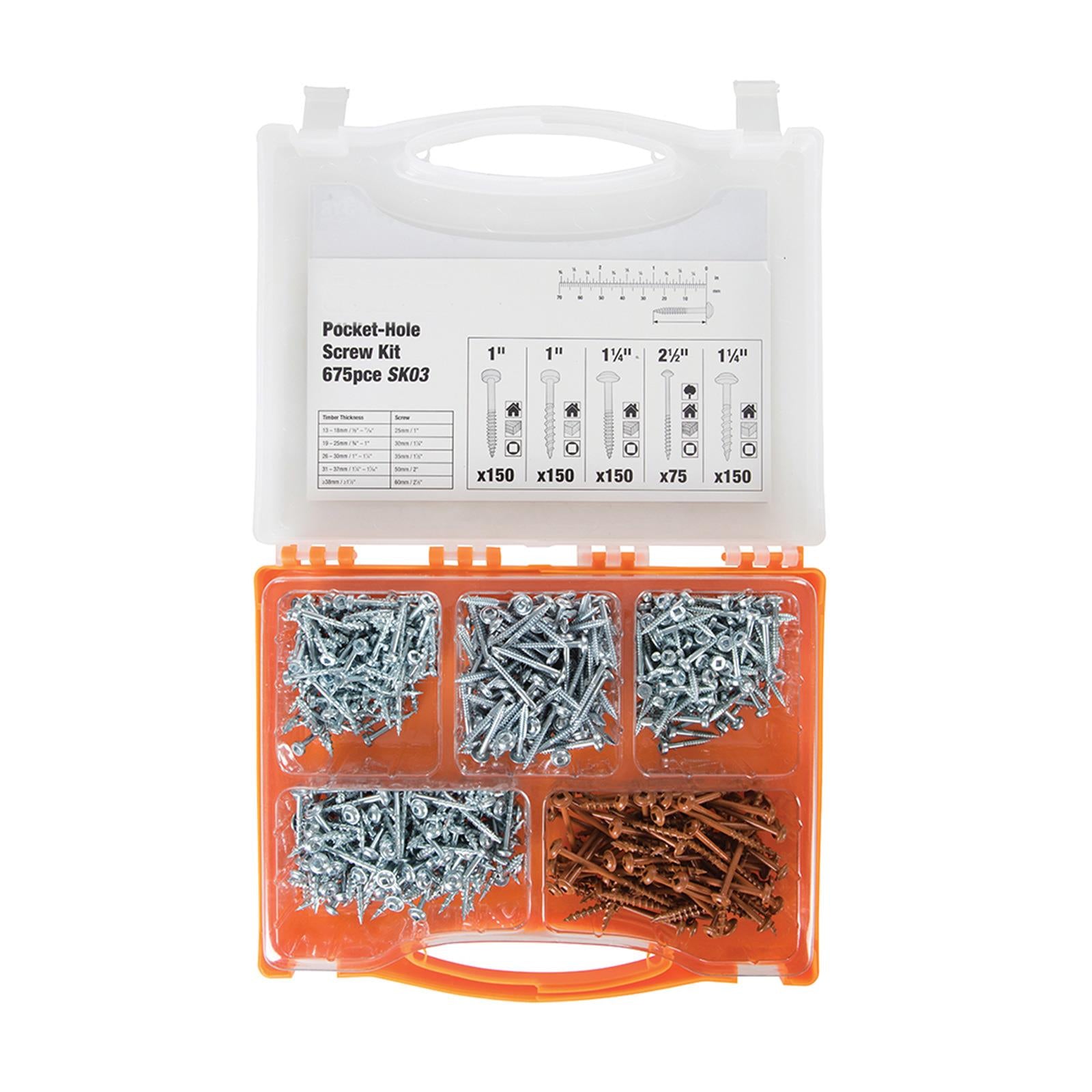 Pocket Hole Screw Kit 675Pc Five Most Popular Self Tapping Screws SK03