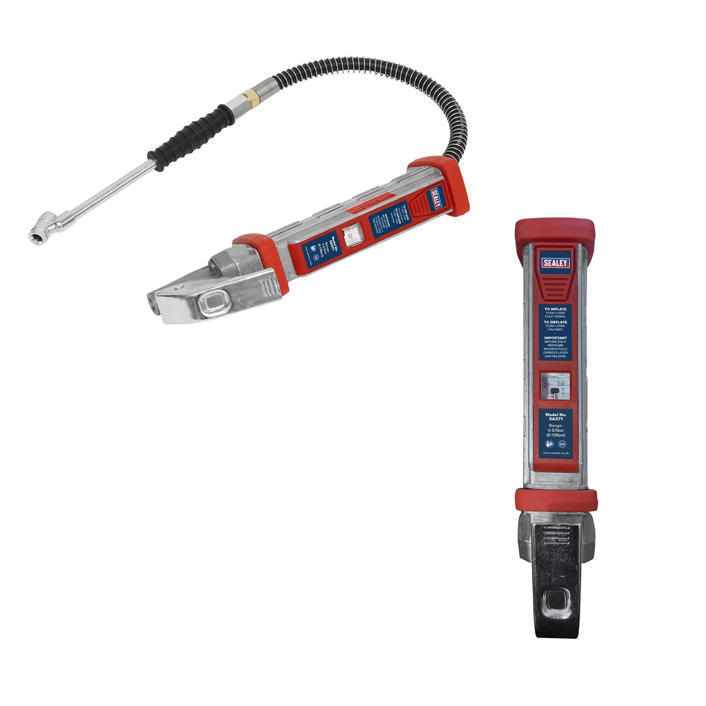 Sealey Tyre Inflator 0.5m Hose with Twin Push-on Chuck