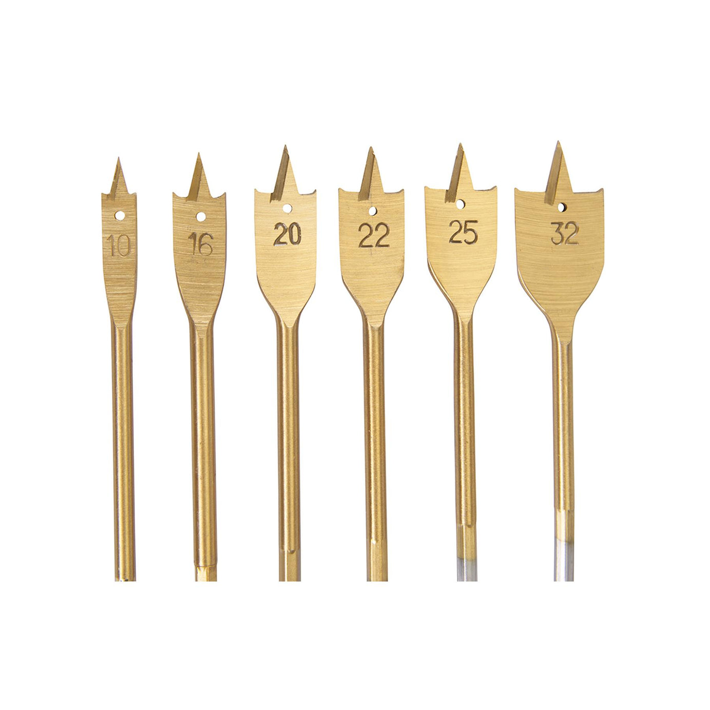 6Pce Titanium-Coated Flat Bit Set 10 - 32mm Precision Ground Point And Shoulders