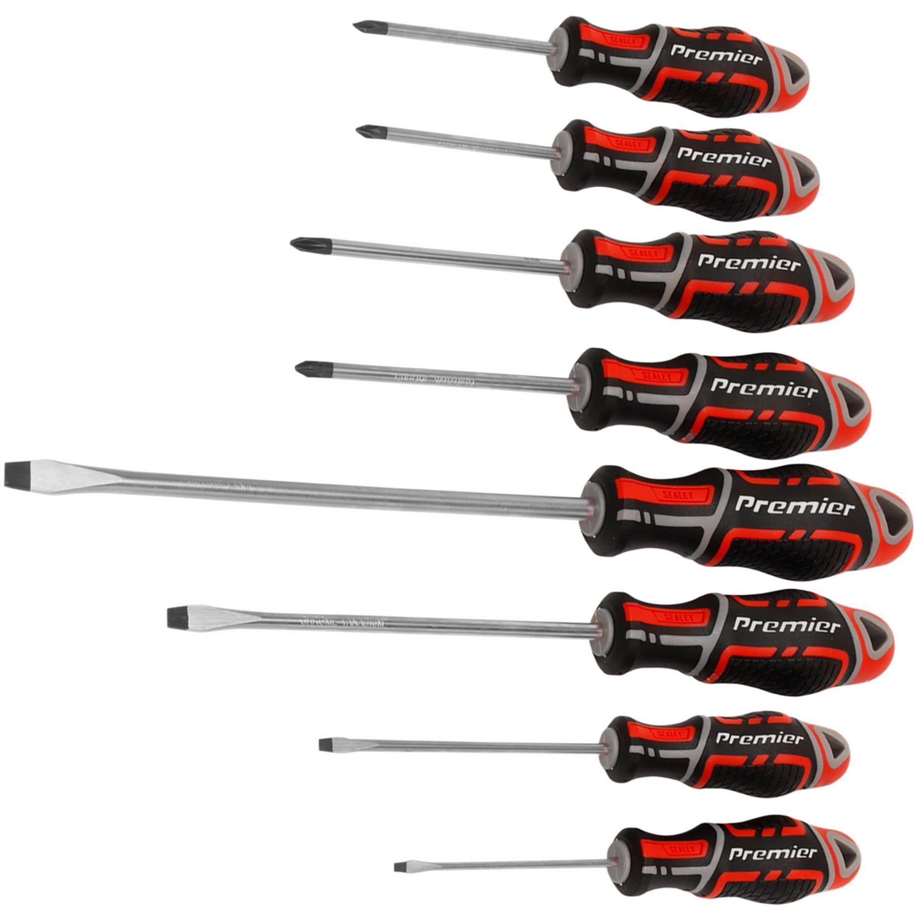 Sealey 8pc Screwdriver Set Slotted Phillips Pozi 75-200mm Magnetic GripMax Red