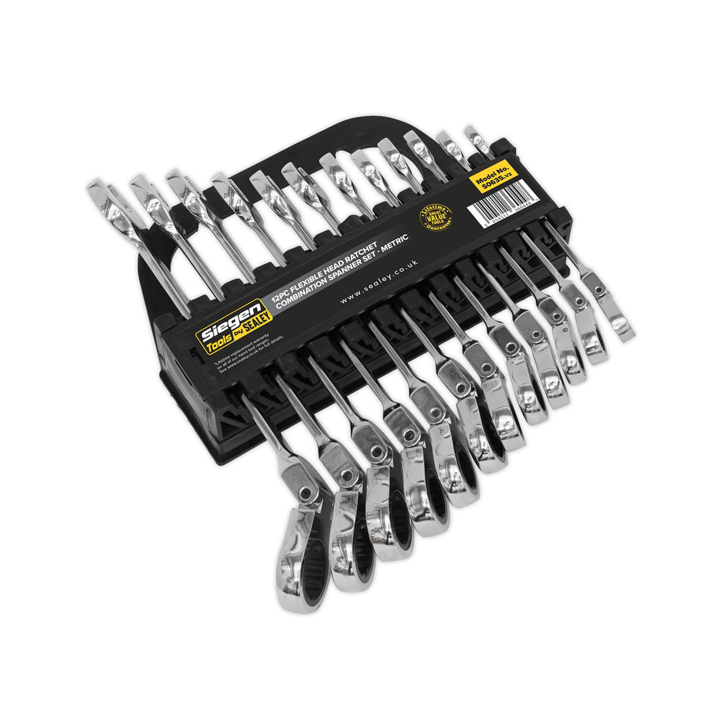 Sealey Flexible Head Ratchet Combination Spanner Set 12pc Metric