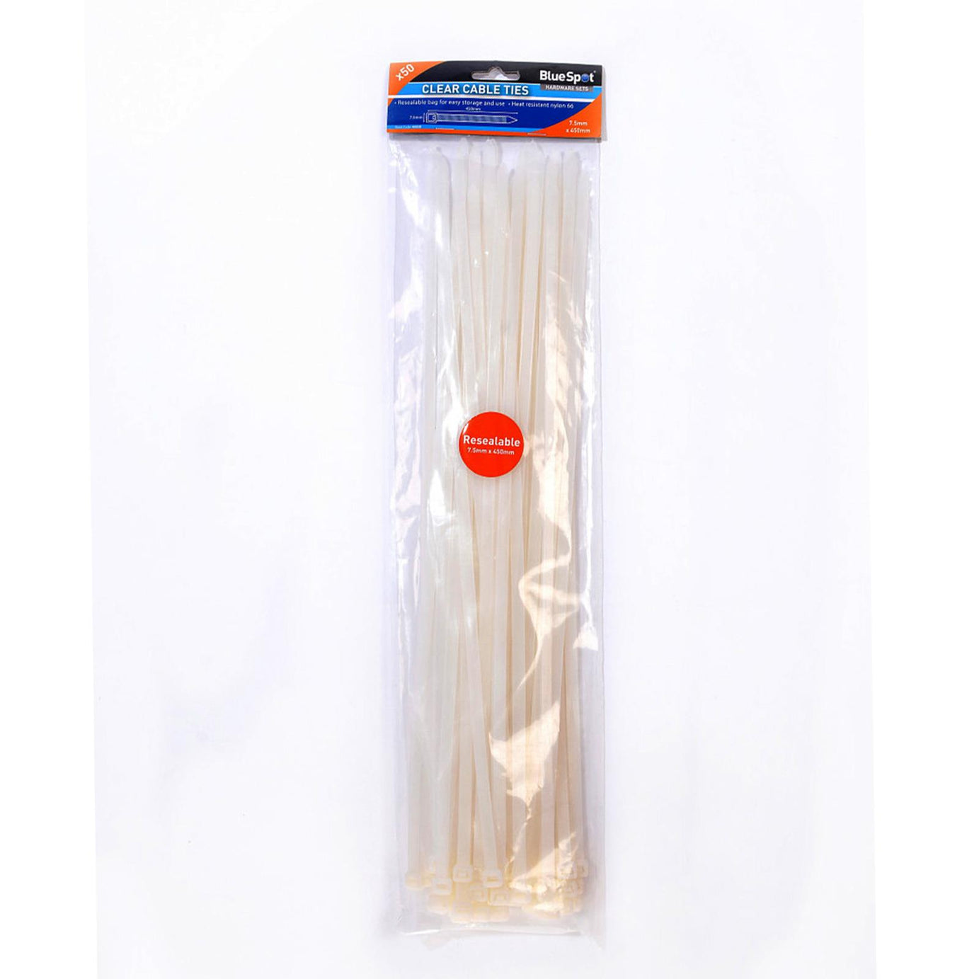 BlueSpot Cable Zip Ties 50Pce Nylon Wraps High Quality Strong 7.5mmx450mm