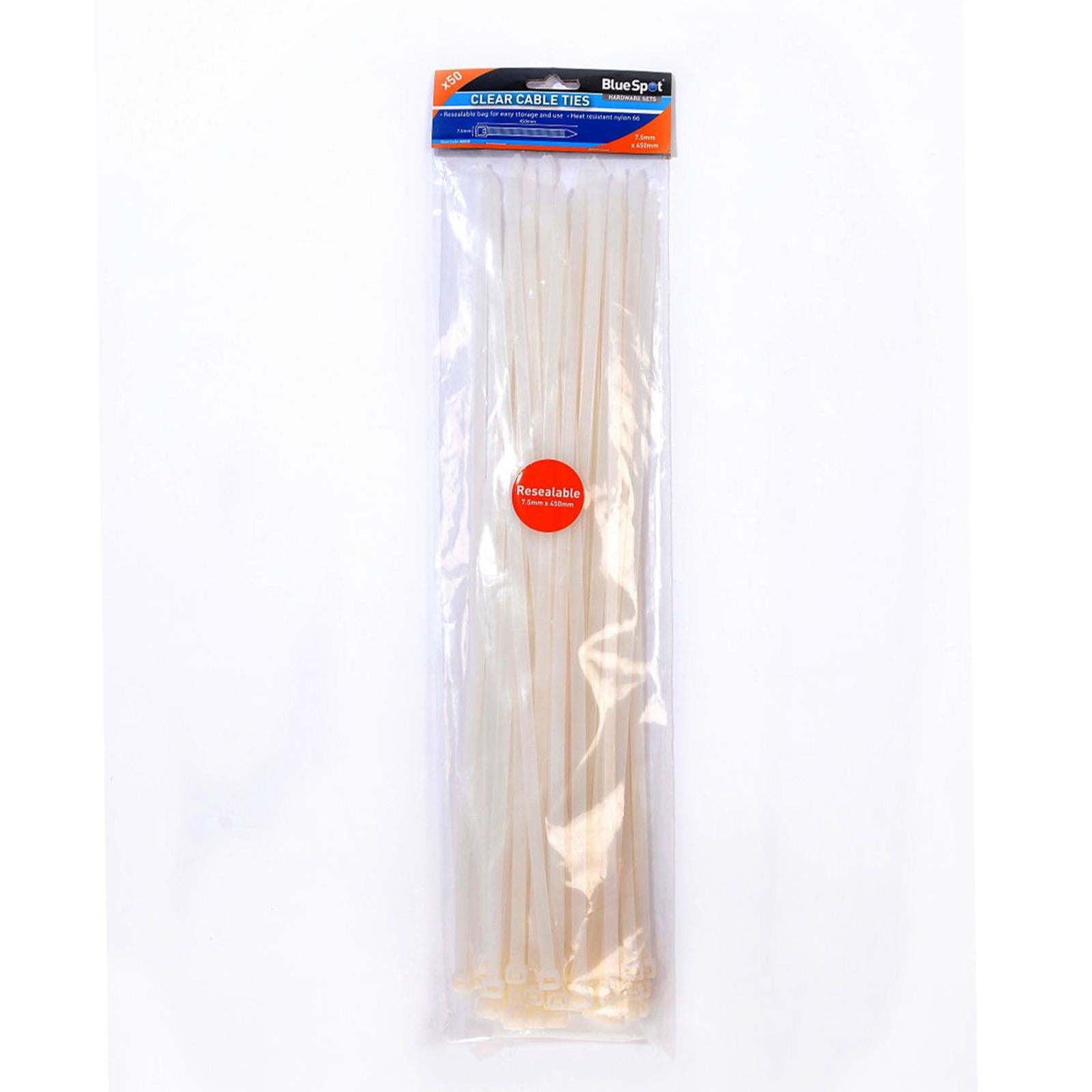 BlueSpot Cable Zip Ties 50Pce Nylon Wraps High Quality Strong 7.5mmx450mm