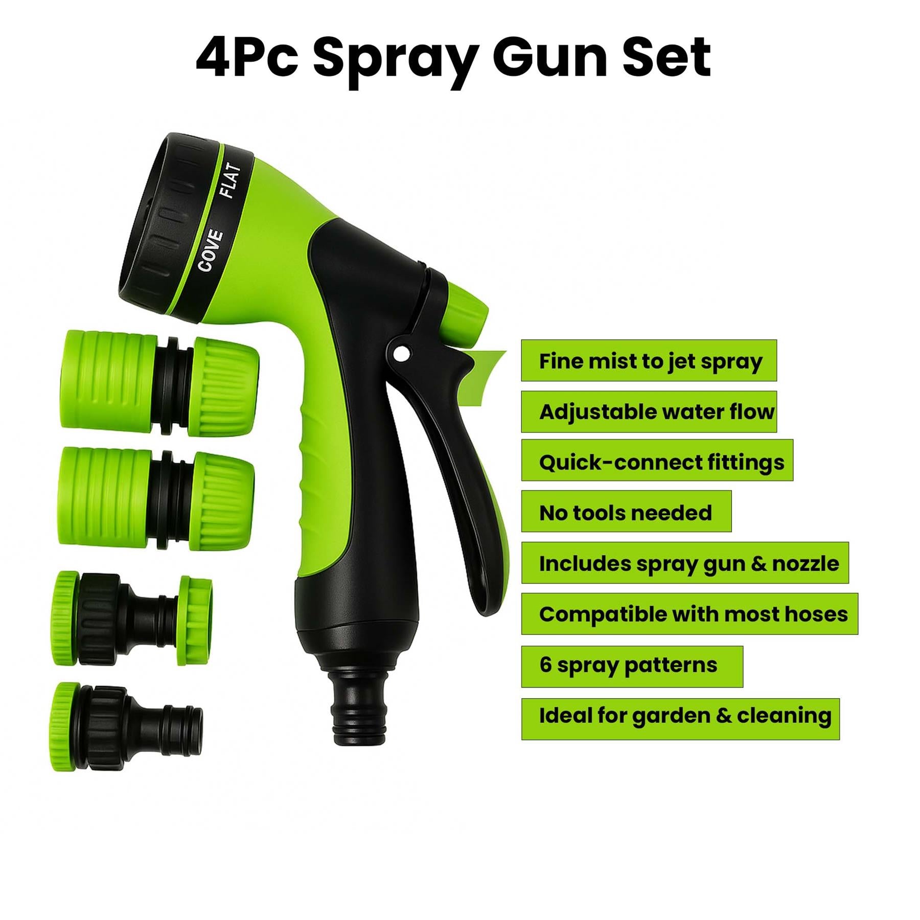 Garden Hose Spray Gun Set Adjustable Nozzle Sprinkler Outdoor 4PCS