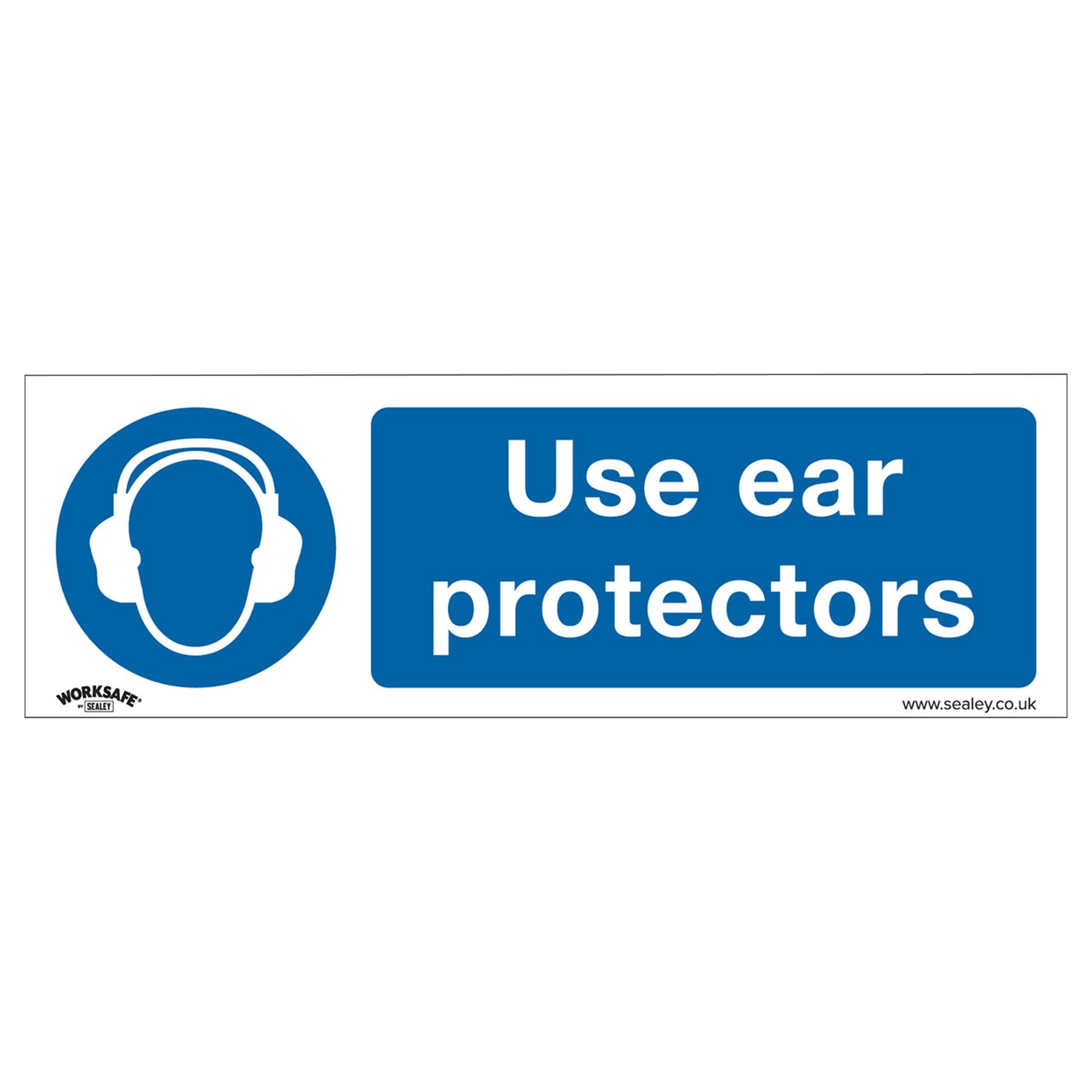 Sealey Safety Sign - Use Ear Protectors - Self-Adhesive-Pack of 10