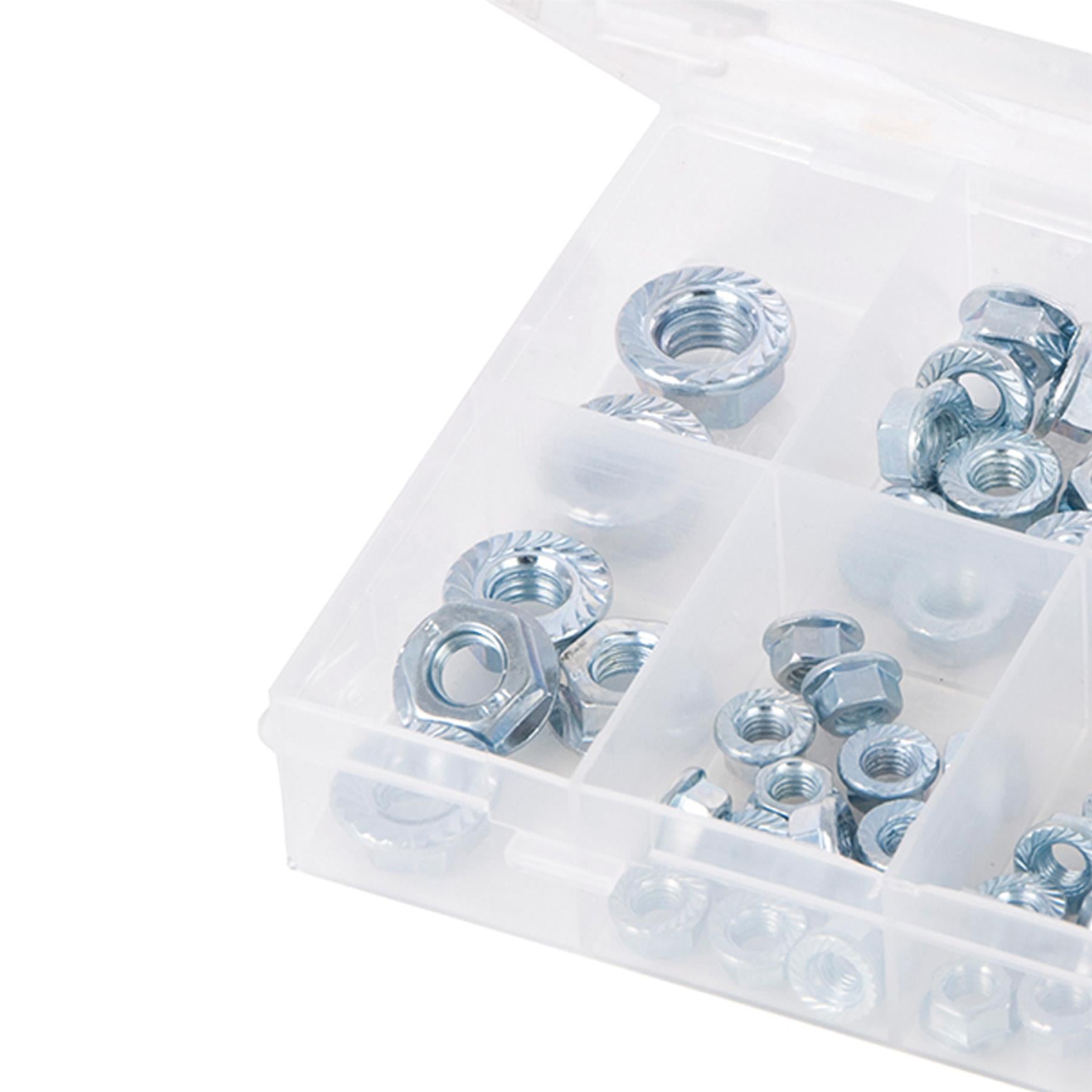 78Pc Flange Nuts Pack M5-M12 Strong Secure Uneven Fastening Surface Zinc Plated