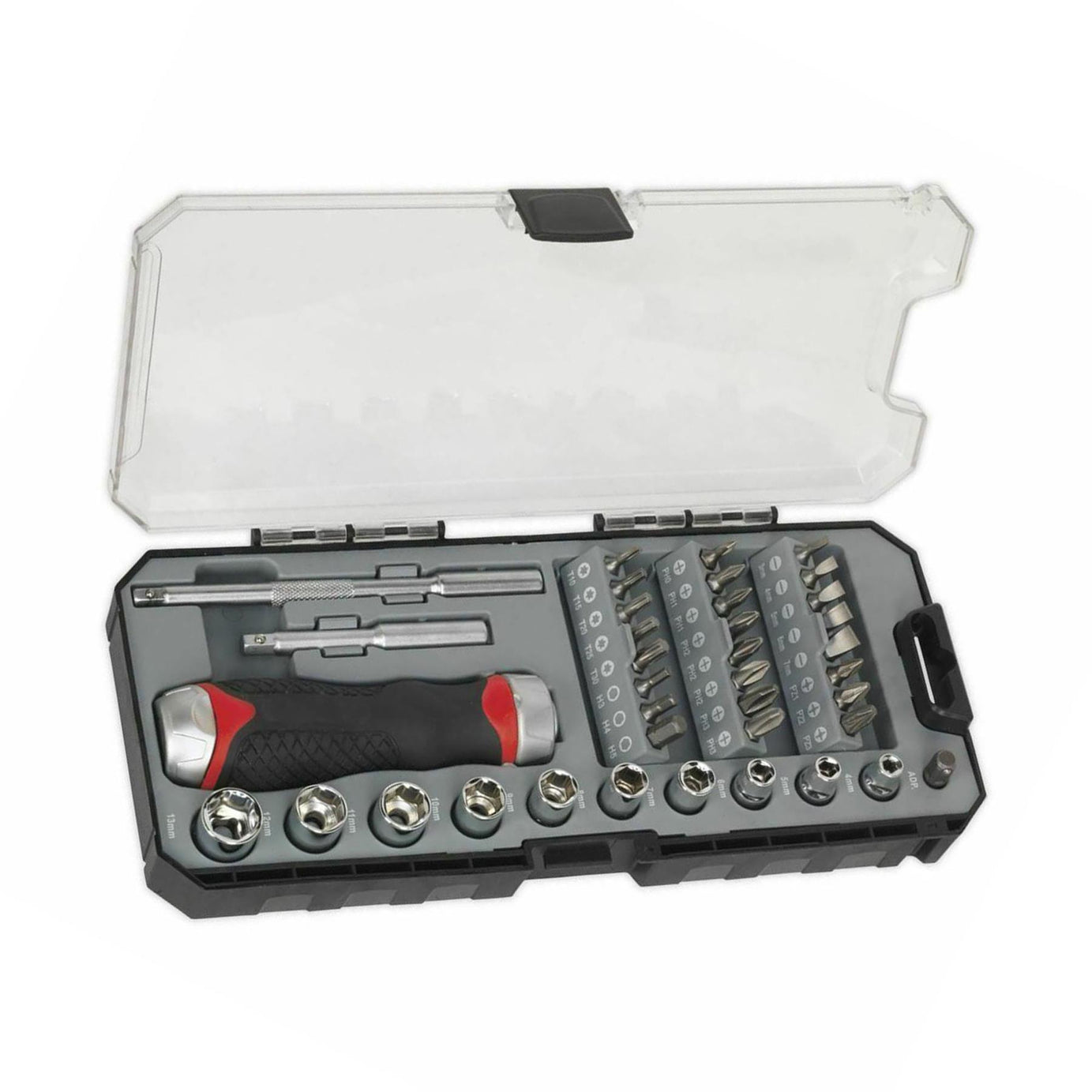Sealey Fine Tooth Ratchet Screwdriver Socket & Bit Set 38pc