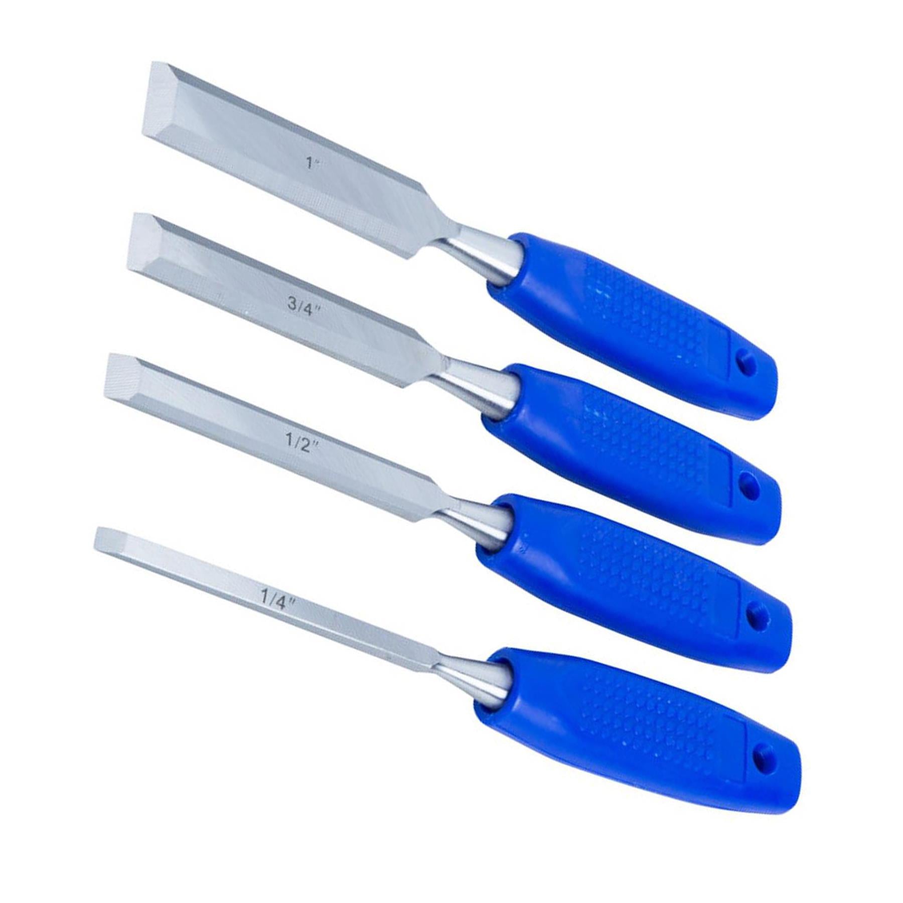 BlueSpot 4 Piece Wood Chisel Set Soft Grip Rubber Handle 1/4" 1/2" 3/4" 1" Hardened Steel