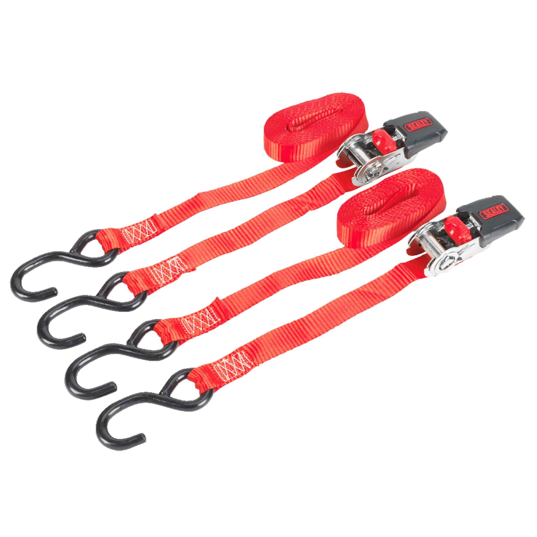 Sealey Ratchet Tie Down 25mm x 4m Poly Web 800kg Load Test - Pair