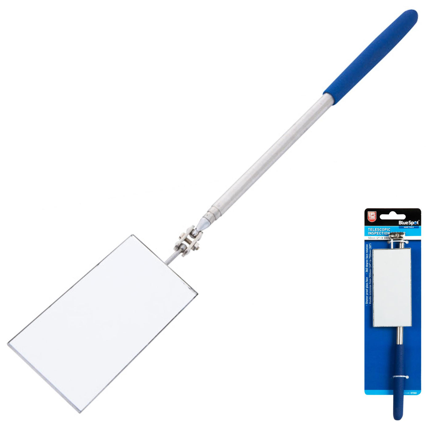 Bluespot Mechanics Inspection Mirror Telescopic Extending Rectangle 2" X 4"