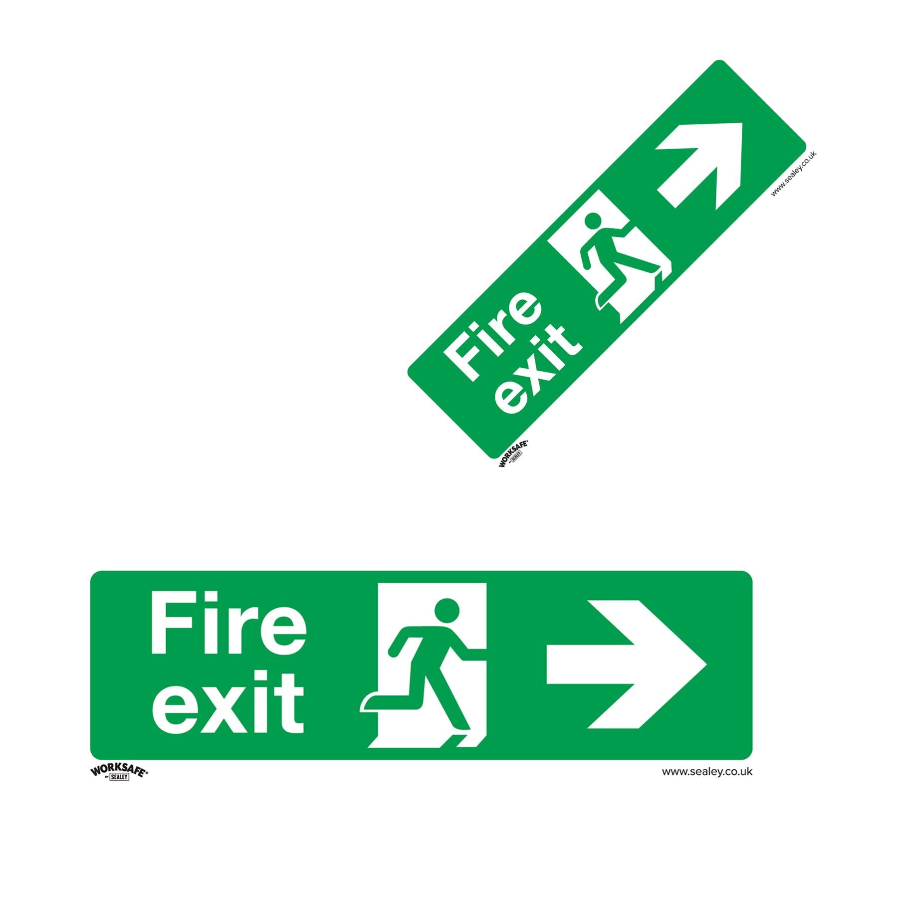 Sealey Safety Sign - Fire Exit (Right) - Self-Adh. Vinyl - Pk of 10