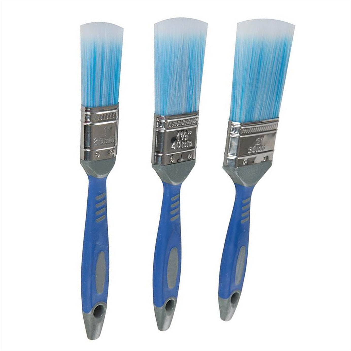 No-Loss Synthetic Paint Brush Set 3Pc Corrosion Resistant Stainless Steel Ferule